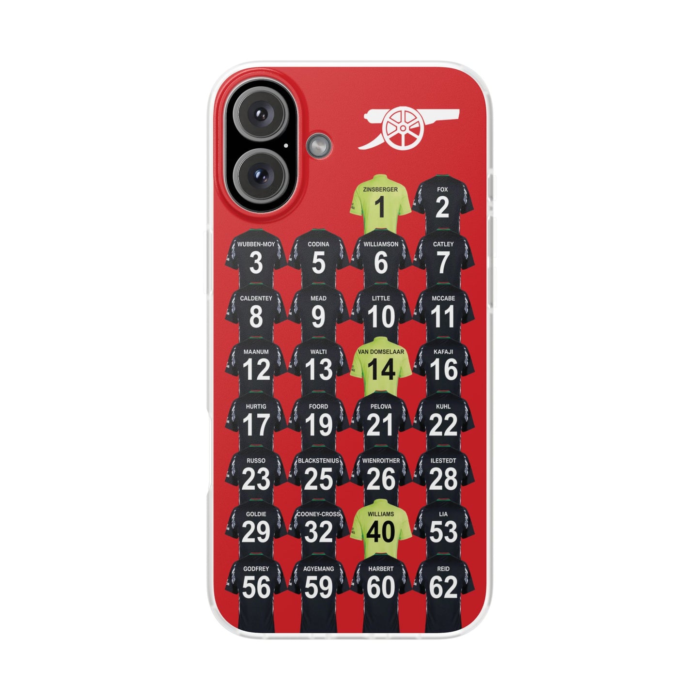 Arsenal Women Away Kit iPhone Flexi Case - iPhone 16, 15, 14, 13, 12, Mini/Plus/Pro/Pro Max - Red