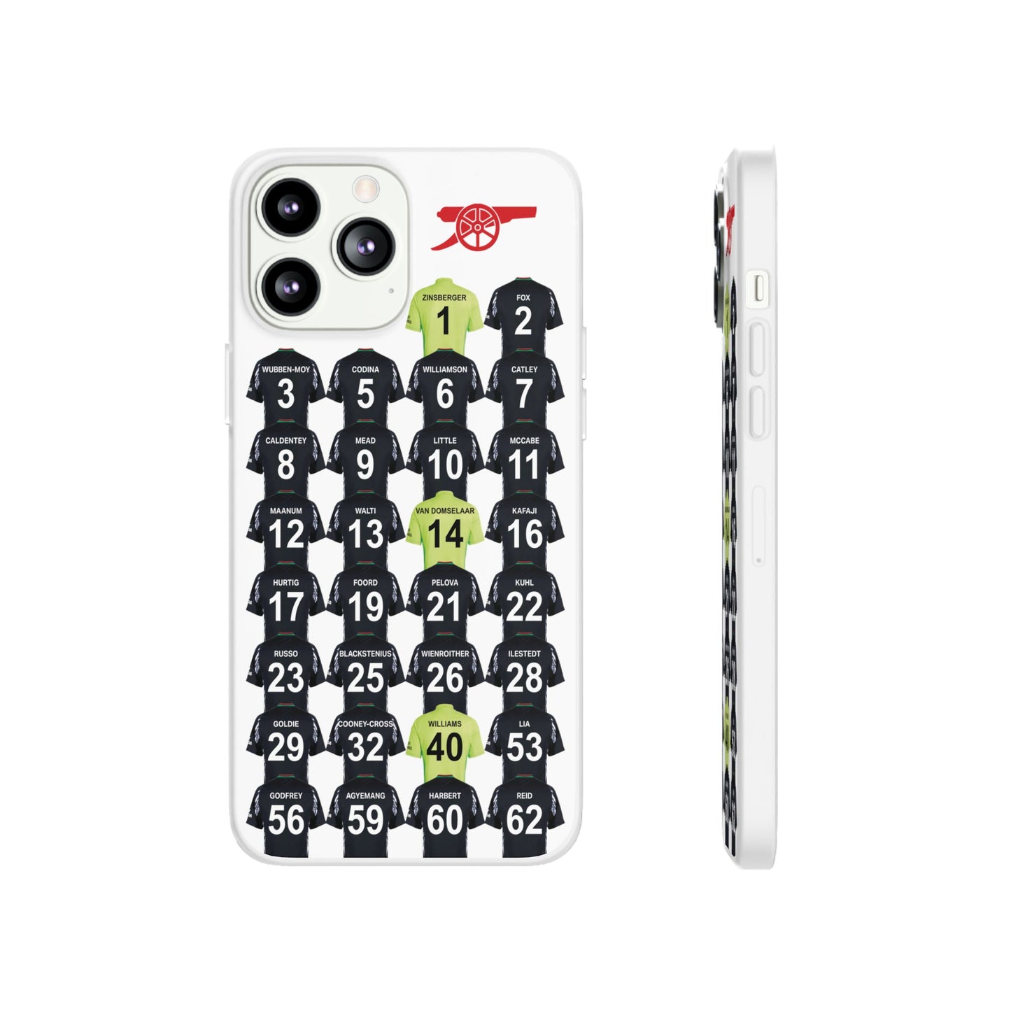 Arsenal Women Away Kit iPhone Flexi Case - iPhone 16, 15, 14, 13, 12, Mini/Plus/Pro/Pro Max - White