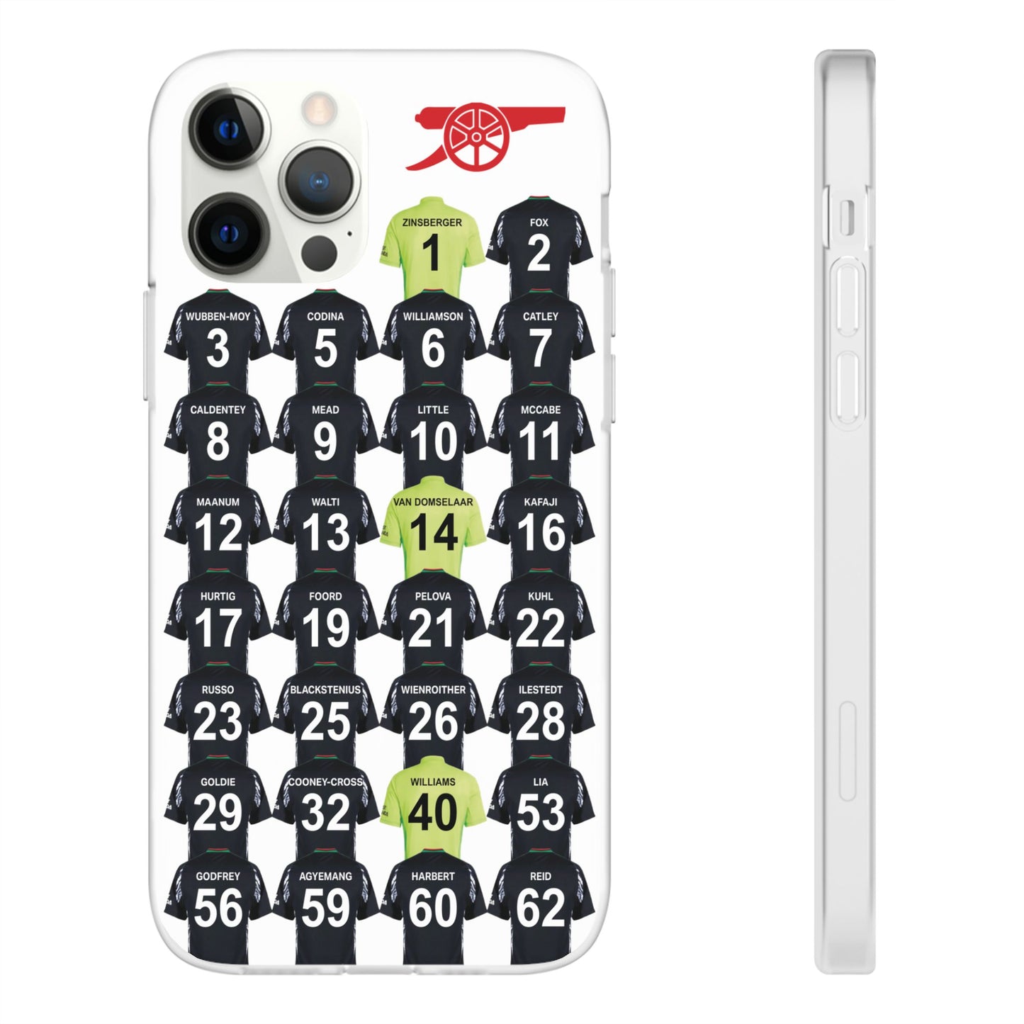 Arsenal Women Away Kit iPhone Flexi Case - iPhone 16, 15, 14, 13, 12, Mini/Plus/Pro/Pro Max - White