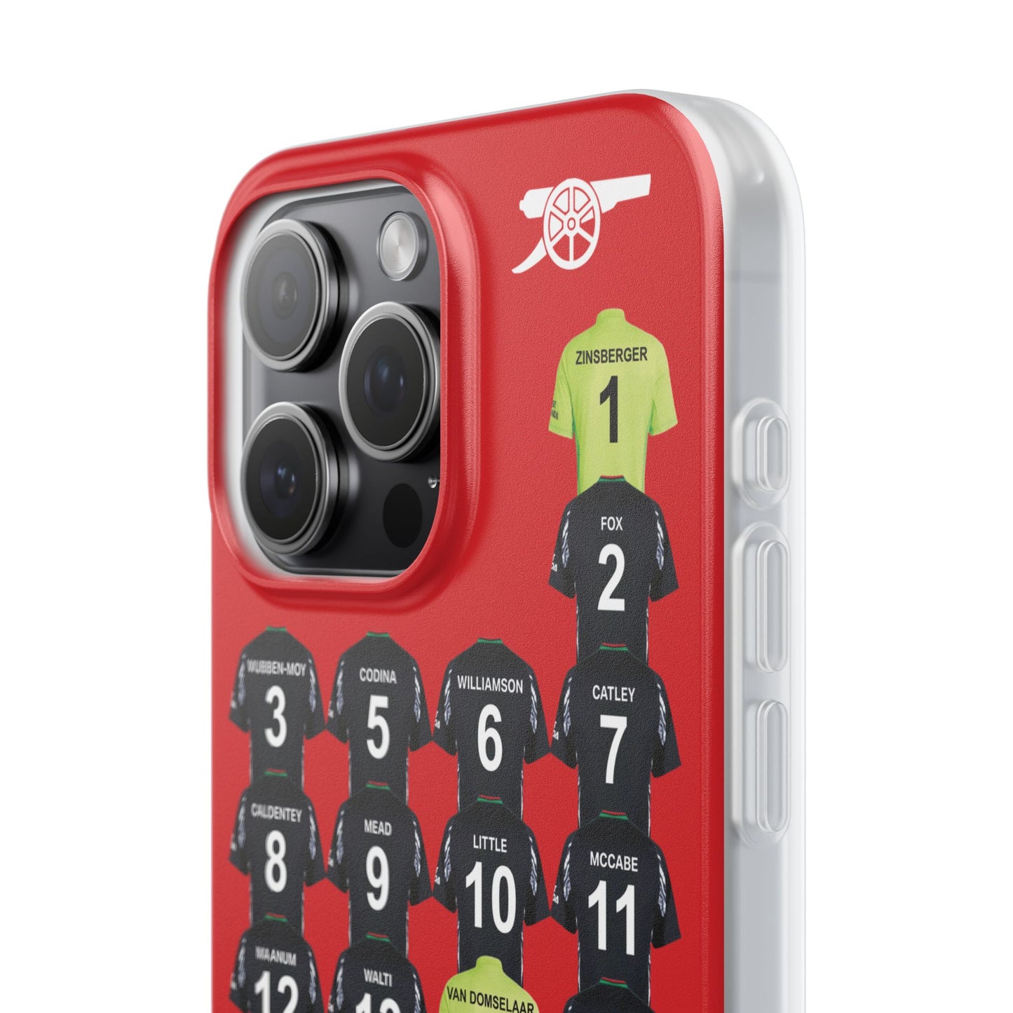 Arsenal Women Away Kit iPhone Flexi Case - iPhone 16, 15, 14, 13, 12, Mini/Plus/Pro/Pro Max - Red