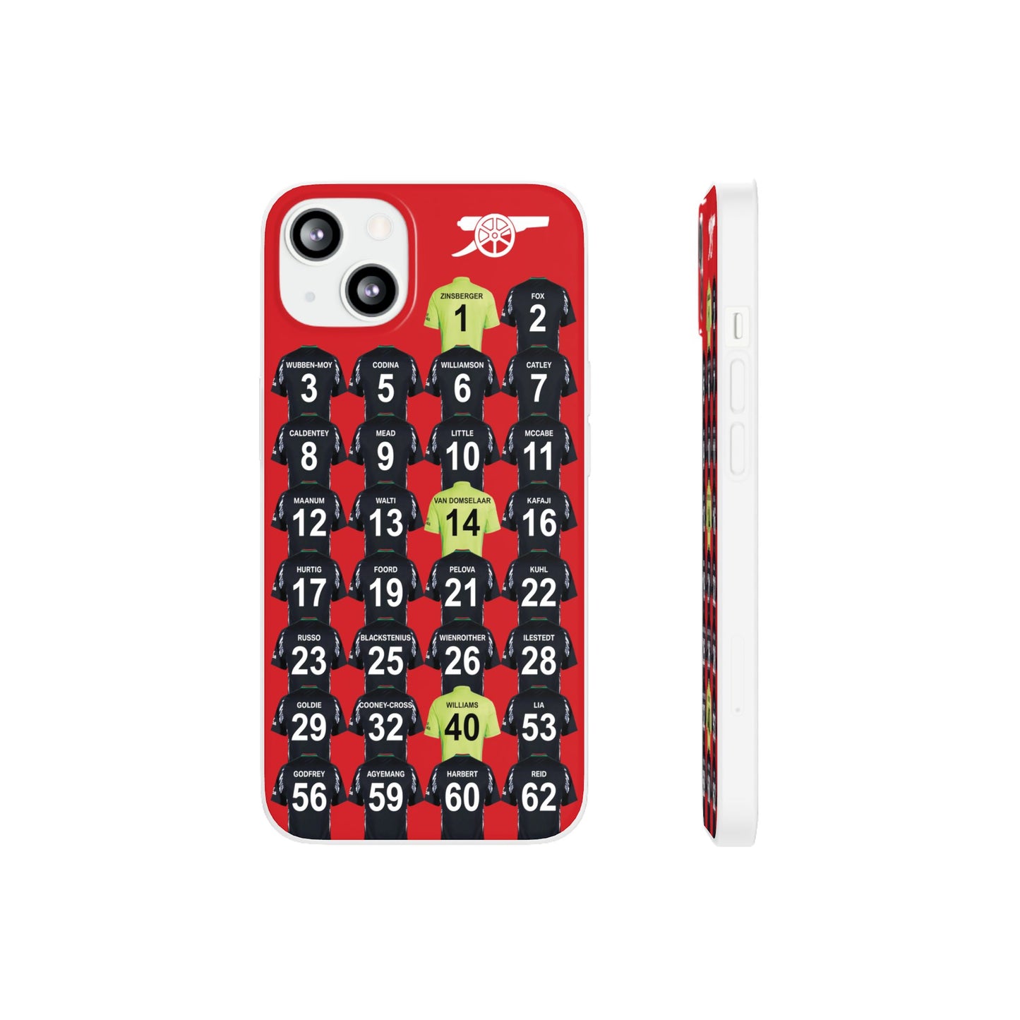 Arsenal Women Away Kit iPhone Flexi Case - iPhone 16, 15, 14, 13, 12, Mini/Plus/Pro/Pro Max - Red