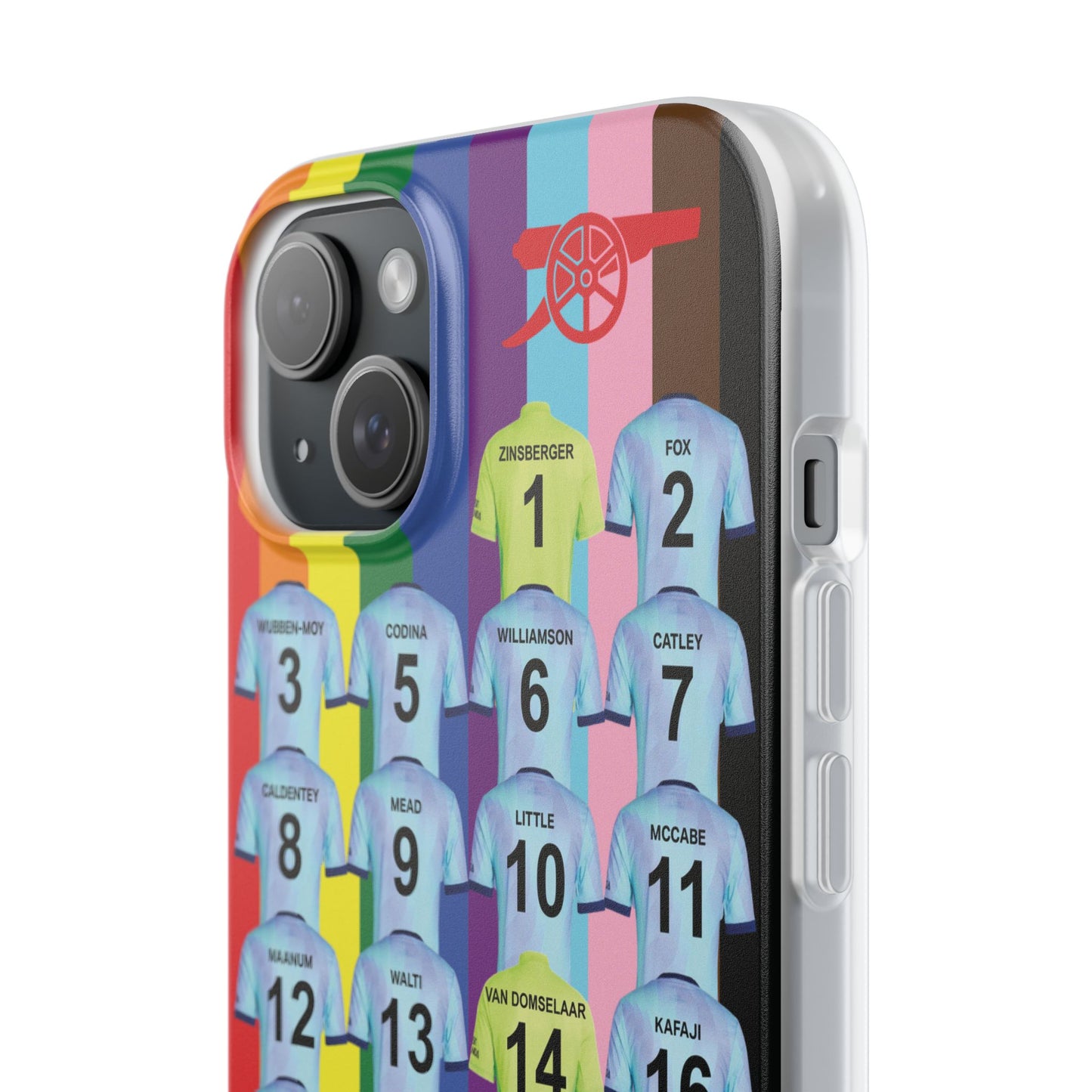 Arsenal Women Third Kit iPhone Flexi Case - iPhone 16, 15, 14, 13, 12, Mini/Plus/Pro/Pro Max - Rainbow