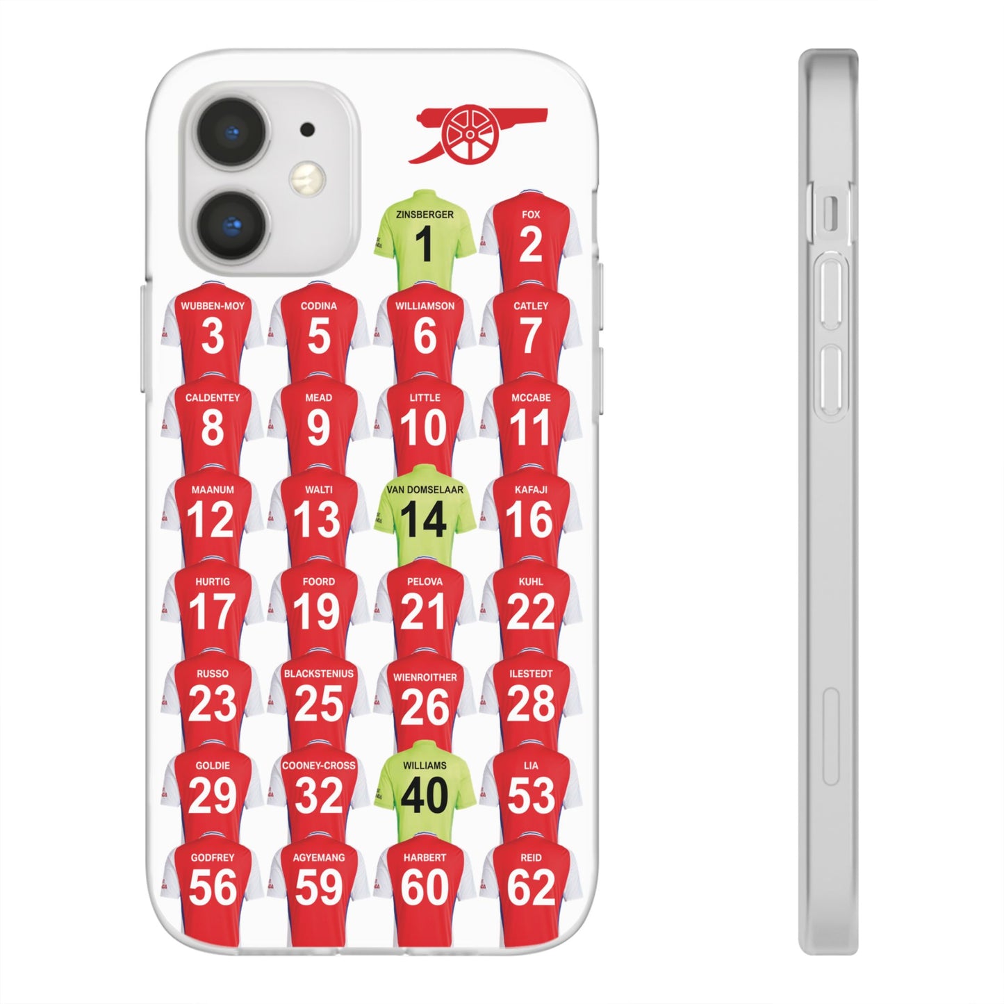 Arsenal Women Home Kit iPhone Flexi Case - iPhone 16, 15, 14, 13, 12, Mini/Plus/Pro/Pro Max - White