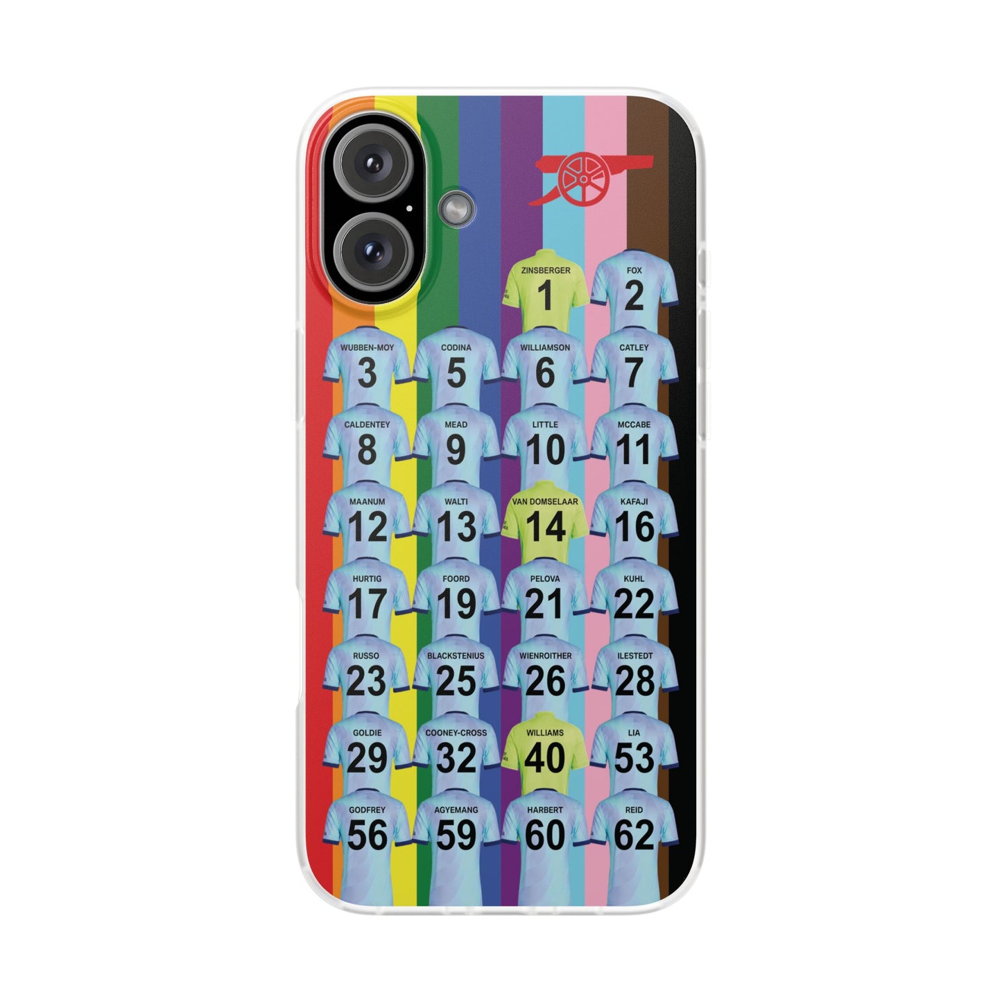 Arsenal Women Third Kit iPhone Flexi Case - iPhone 16, 15, 14, 13, 12, Mini/Plus/Pro/Pro Max - Rainbow