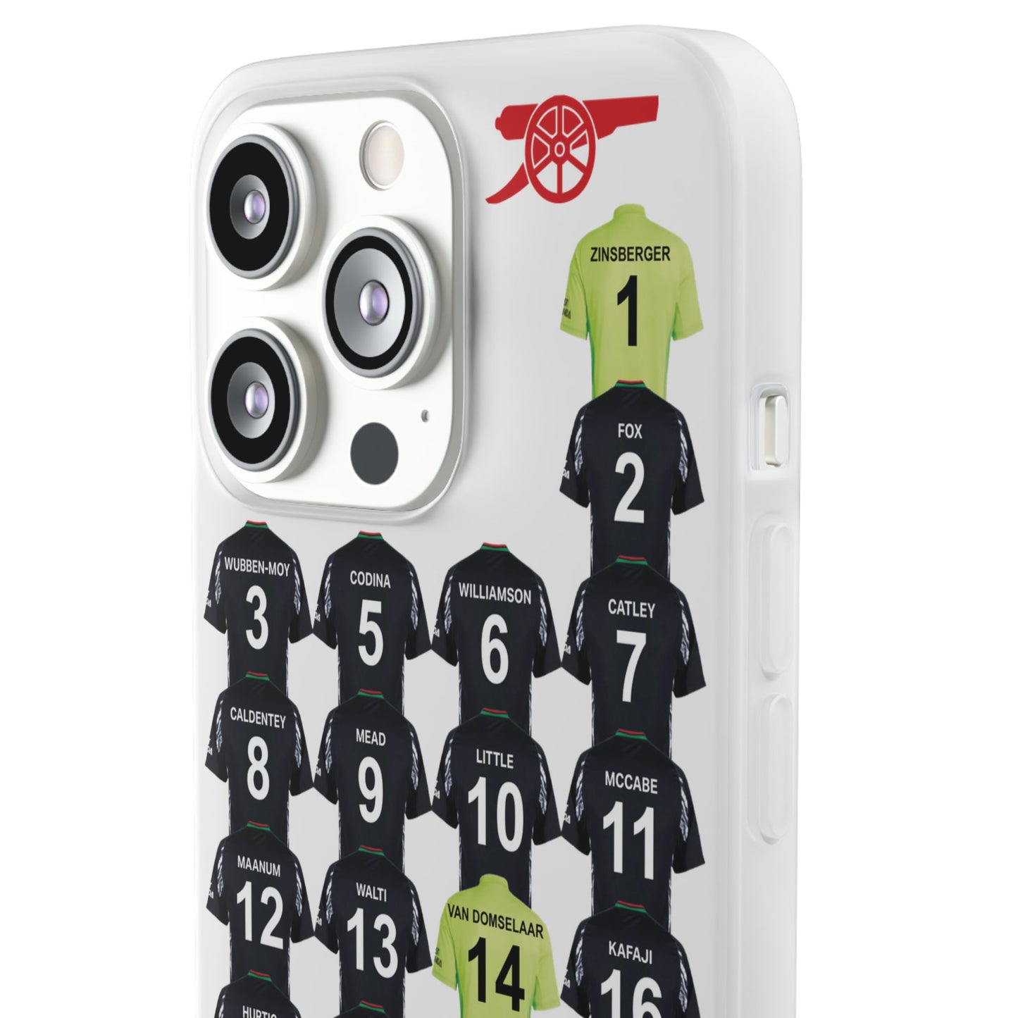 Arsenal Women Away Kit iPhone Flexi Case - iPhone 16, 15, 14, 13, 12, Mini/Plus/Pro/Pro Max - White