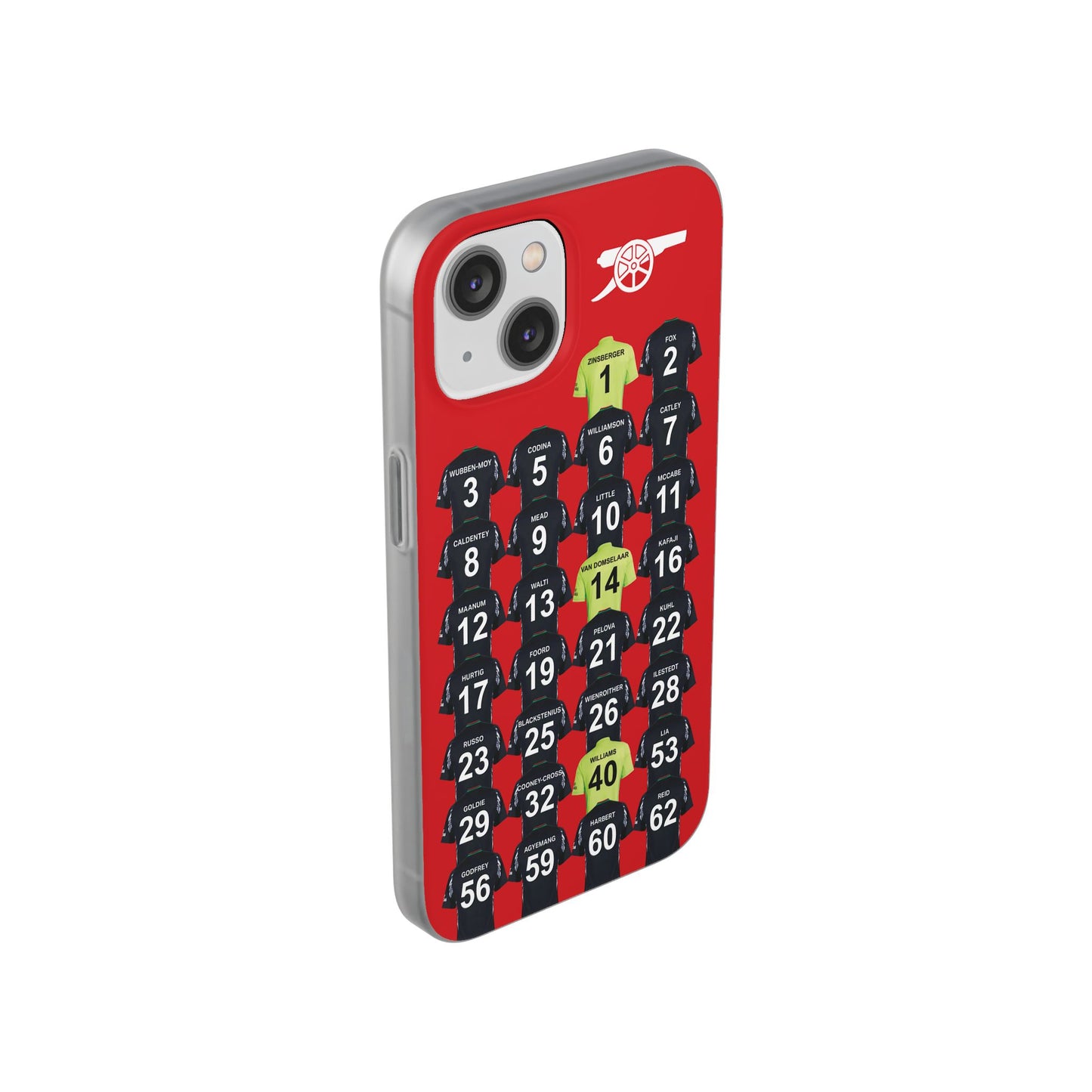 Arsenal Women Away Kit iPhone Flexi Case - iPhone 16, 15, 14, 13, 12, Mini/Plus/Pro/Pro Max - Red