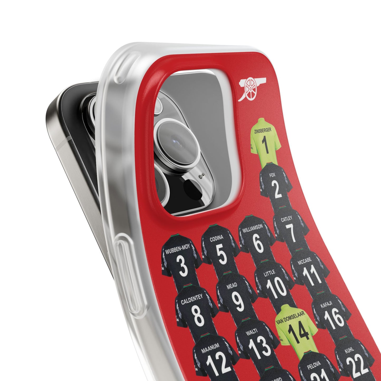 Arsenal Women Away Kit iPhone Flexi Case - iPhone 16, 15, 14, 13, 12, Mini/Plus/Pro/Pro Max - Red