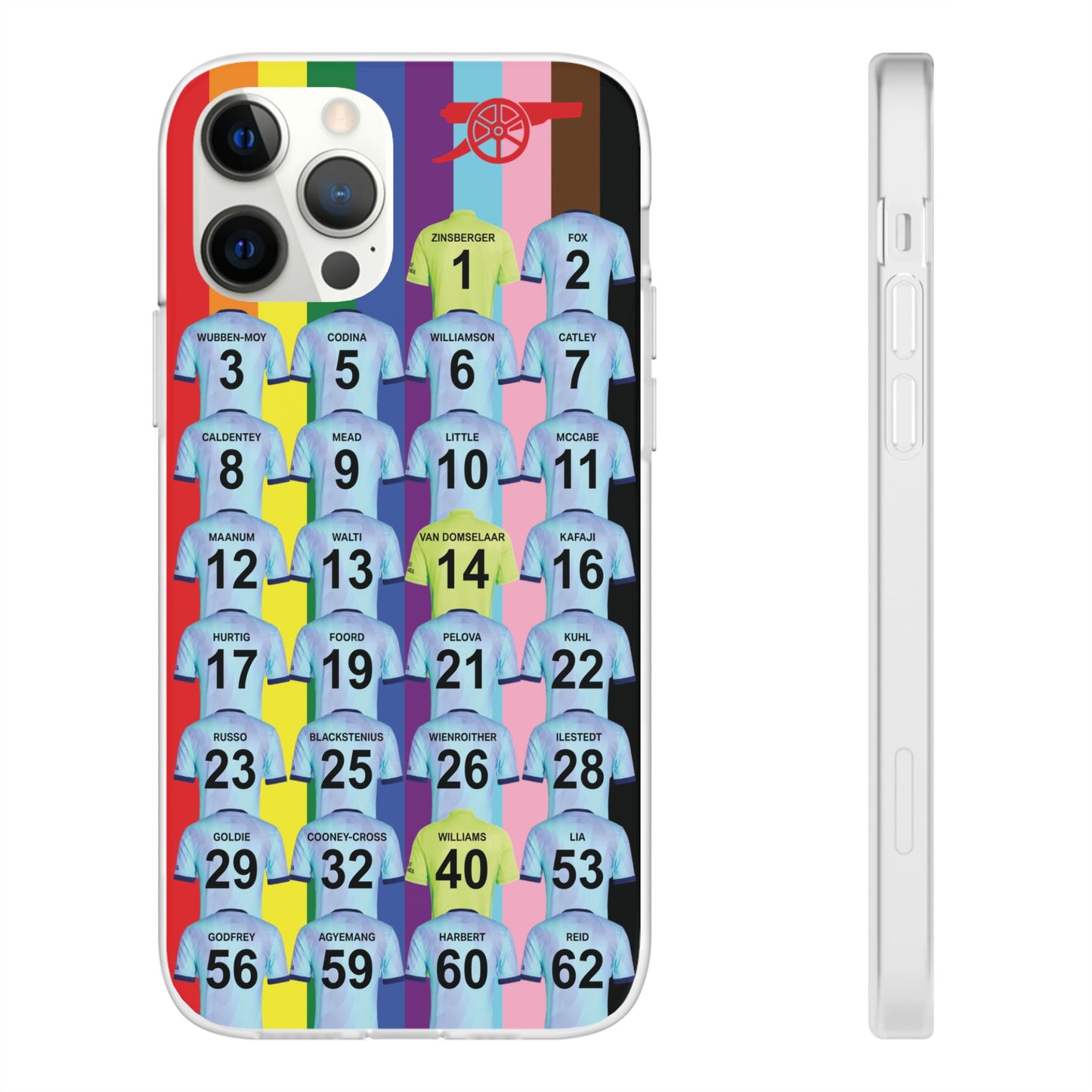 Arsenal Women Third Kit iPhone Flexi Case - iPhone 16, 15, 14, 13, 12, Mini/Plus/Pro/Pro Max - Rainbow