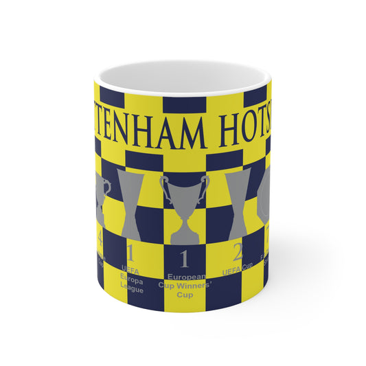 Tottenham Hotspur Blue & Yellow Chequered Trophies Mug - Blue Header Text