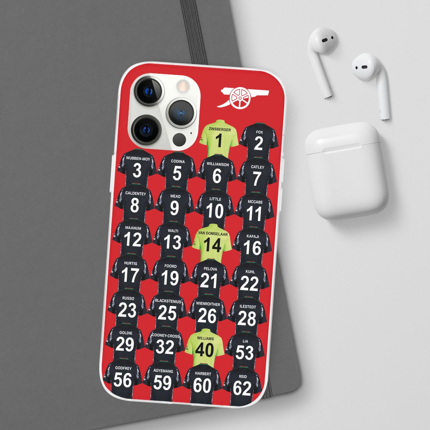 Arsenal Women Away Kit iPhone Flexi Case - iPhone 16, 15, 14, 13, 12, Mini/Plus/Pro/Pro Max - Red