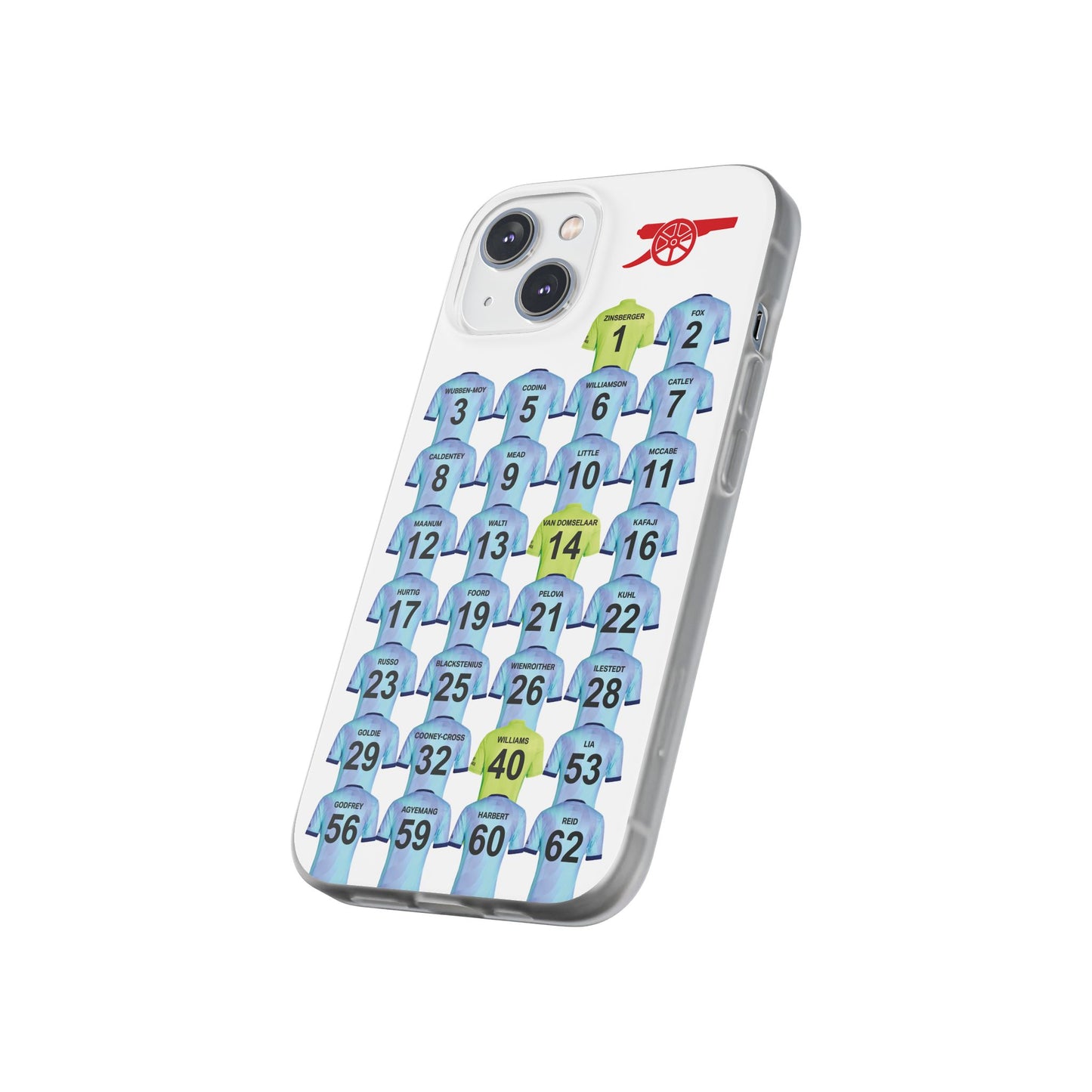 Arsenal Women Third Kit iPhone Flexi Case - iPhone 16, 15, 14, 13, 12, Mini/Plus/Pro/Pro Max - White