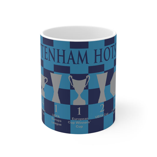 Tottenham Hotspur Blue & Cyan Chequered Trophies Mug - Blue Header Text
