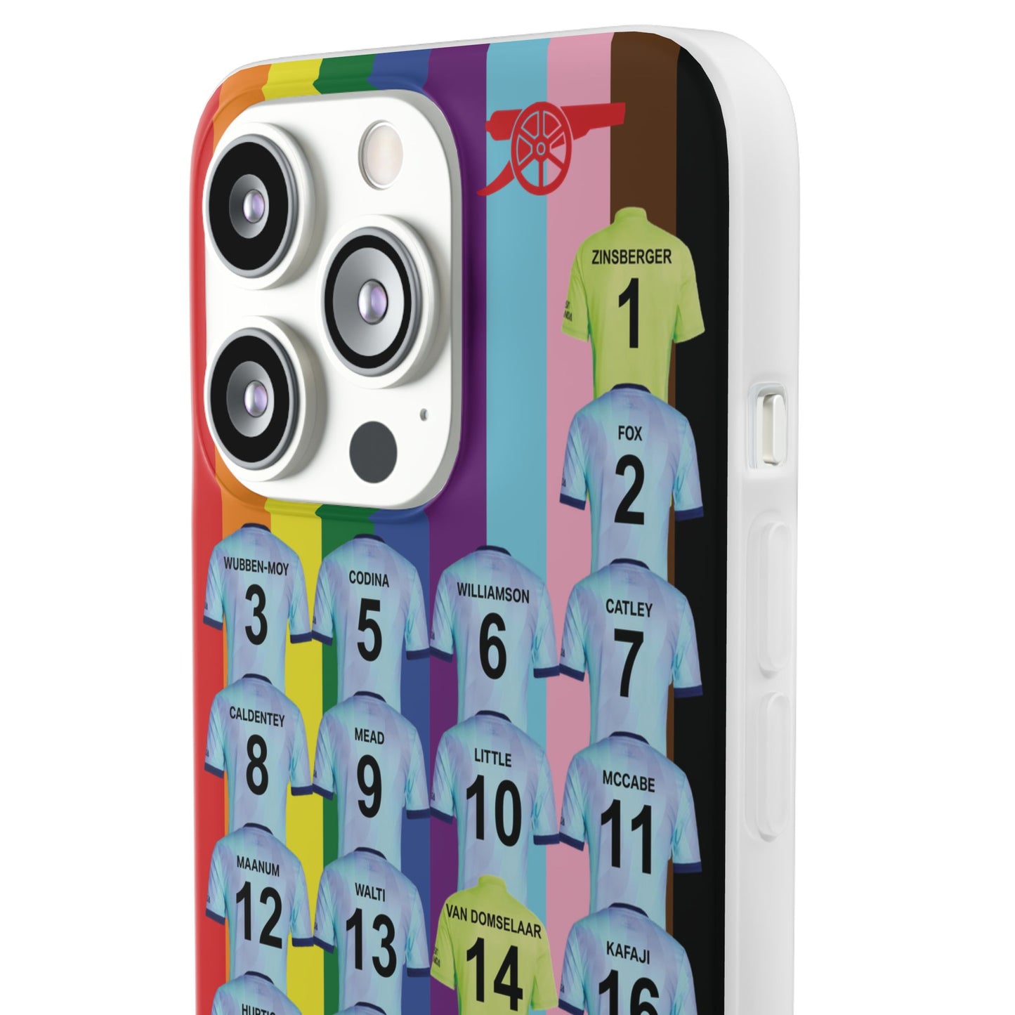 Arsenal Women Third Kit iPhone Flexi Case - iPhone 16, 15, 14, 13, 12, Mini/Plus/Pro/Pro Max - Rainbow