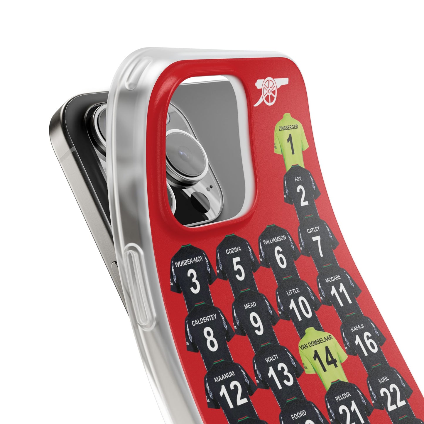 Arsenal Women Away Kit iPhone Flexi Case - iPhone 16, 15, 14, 13, 12, Mini/Plus/Pro/Pro Max - Red