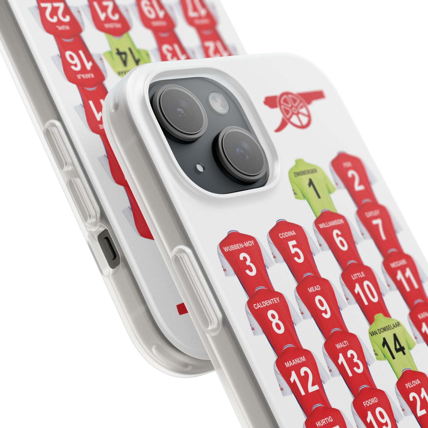 Arsenal Women Home Kit iPhone Flexi Case - iPhone 16, 15, 14, 13, 12, Mini/Plus/Pro/Pro Max - White