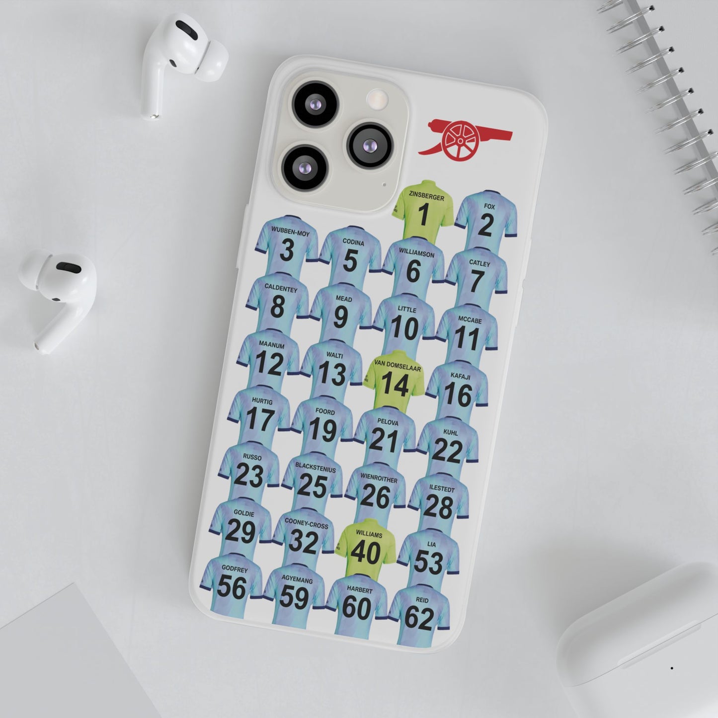 Arsenal Women Third Kit iPhone Flexi Case - iPhone 16, 15, 14, 13, 12, Mini/Plus/Pro/Pro Max - White