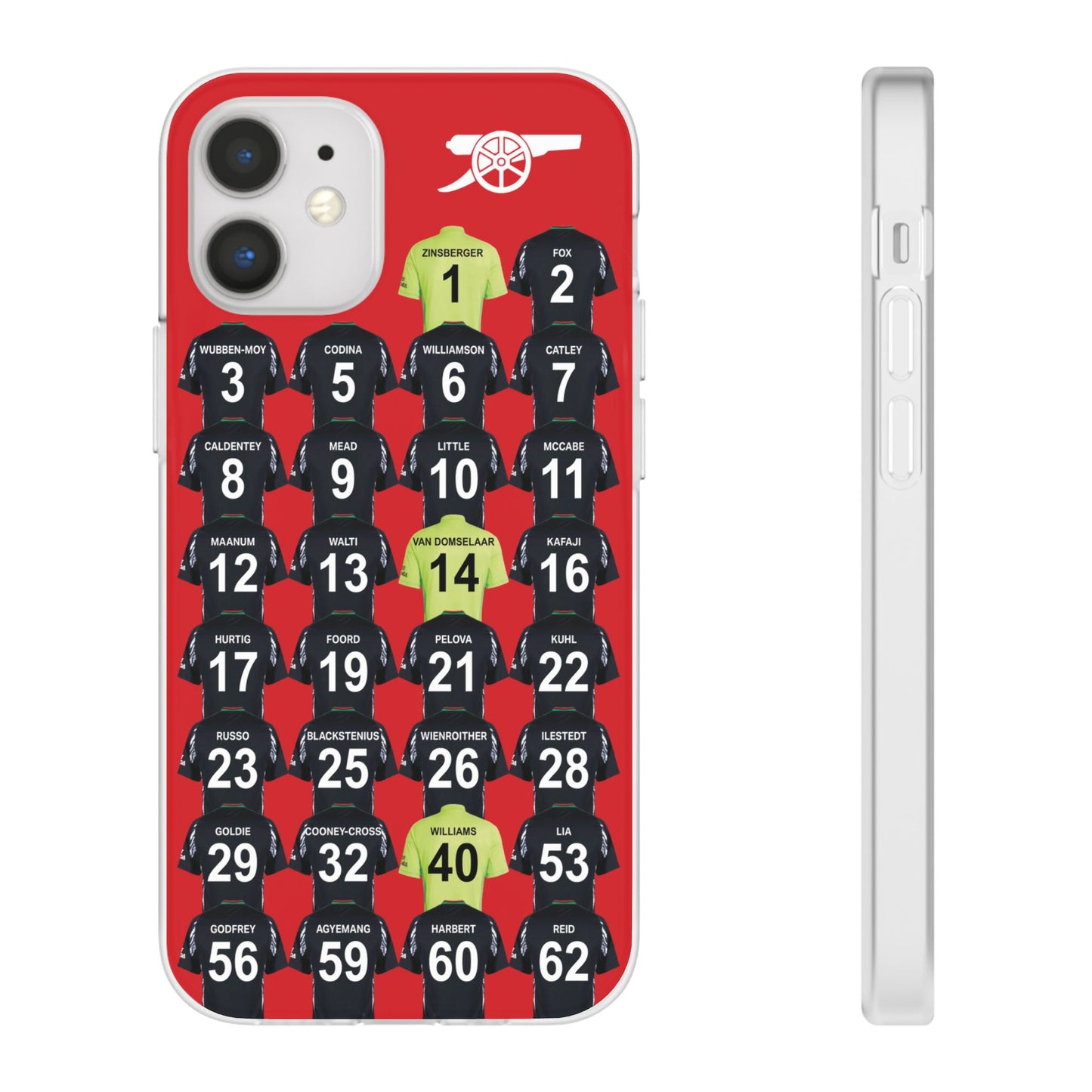 Arsenal Women Away Kit iPhone Flexi Case - iPhone 16, 15, 14, 13, 12, Mini/Plus/Pro/Pro Max - Red