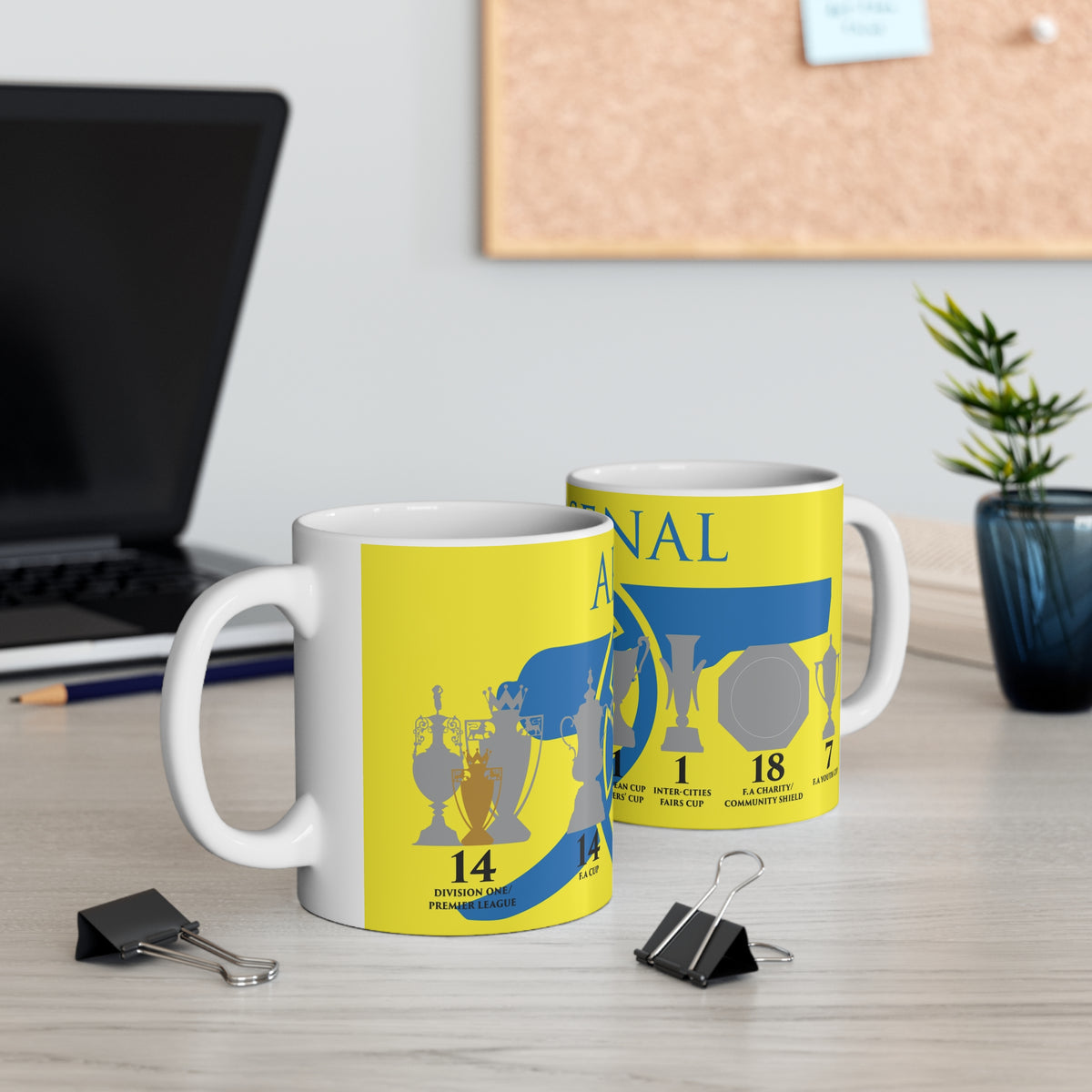 Arsenal Trophies Mug UPDATED - Yellow - Blue Cannon
