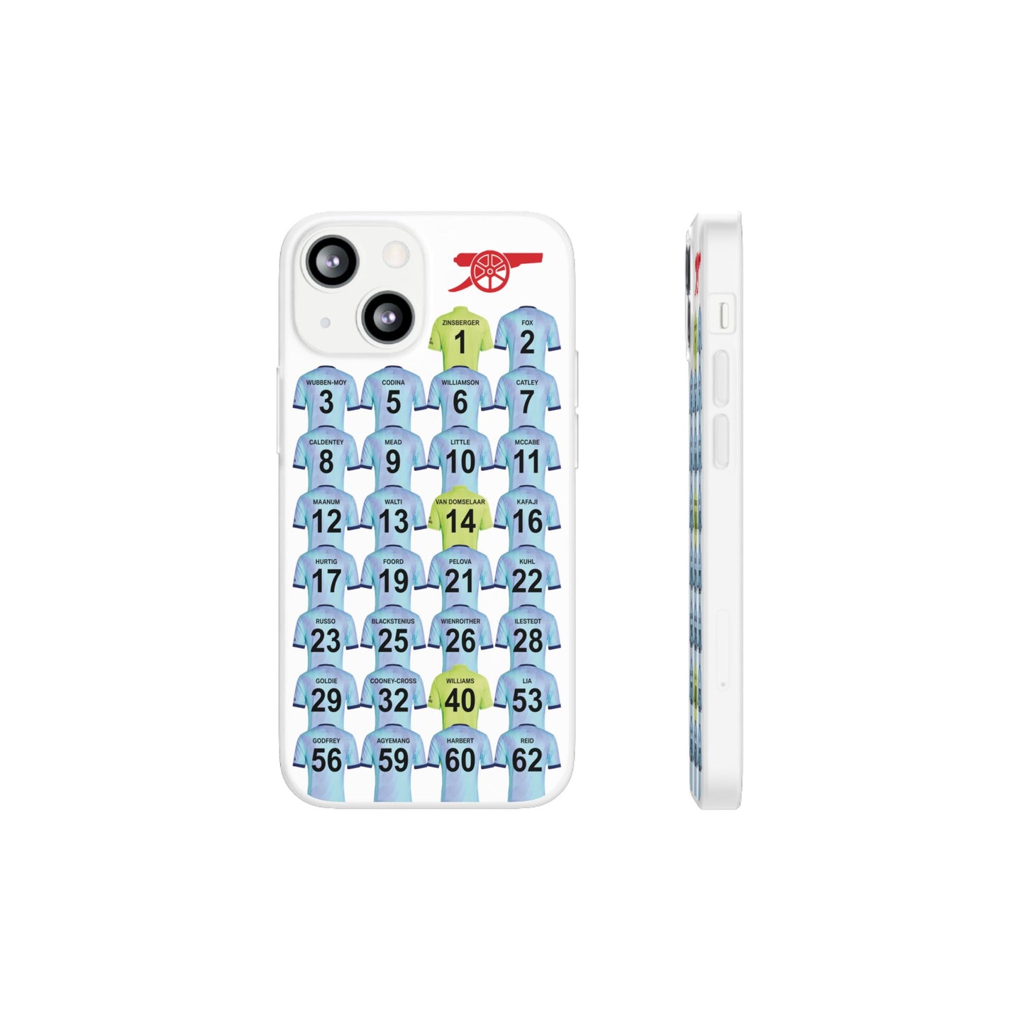 Arsenal Women Third Kit iPhone Flexi Case - iPhone 16, 15, 14, 13, 12, Mini/Plus/Pro/Pro Max - White