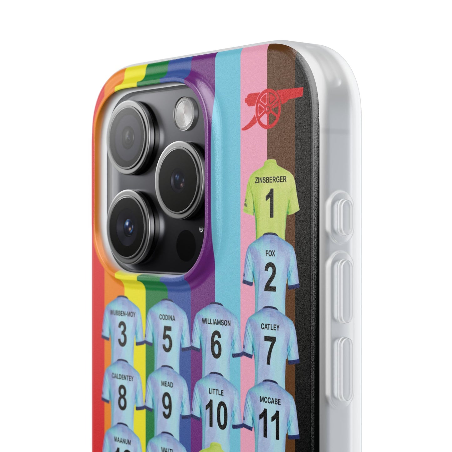 Arsenal Women Third Kit iPhone Flexi Case - iPhone 16, 15, 14, 13, 12, Mini/Plus/Pro/Pro Max - Rainbow