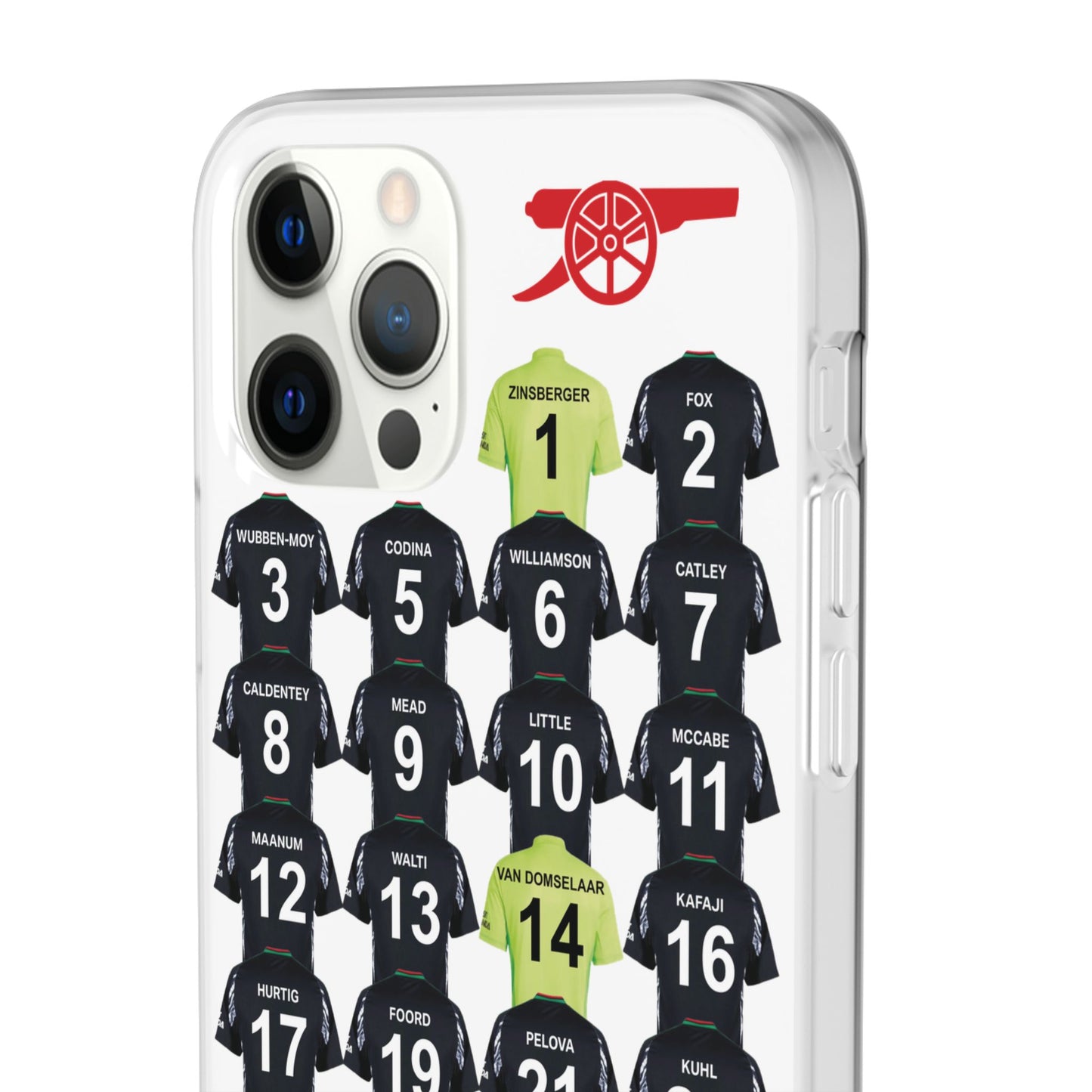 Arsenal Women Away Kit iPhone Flexi Case - iPhone 16, 15, 14, 13, 12, Mini/Plus/Pro/Pro Max - White