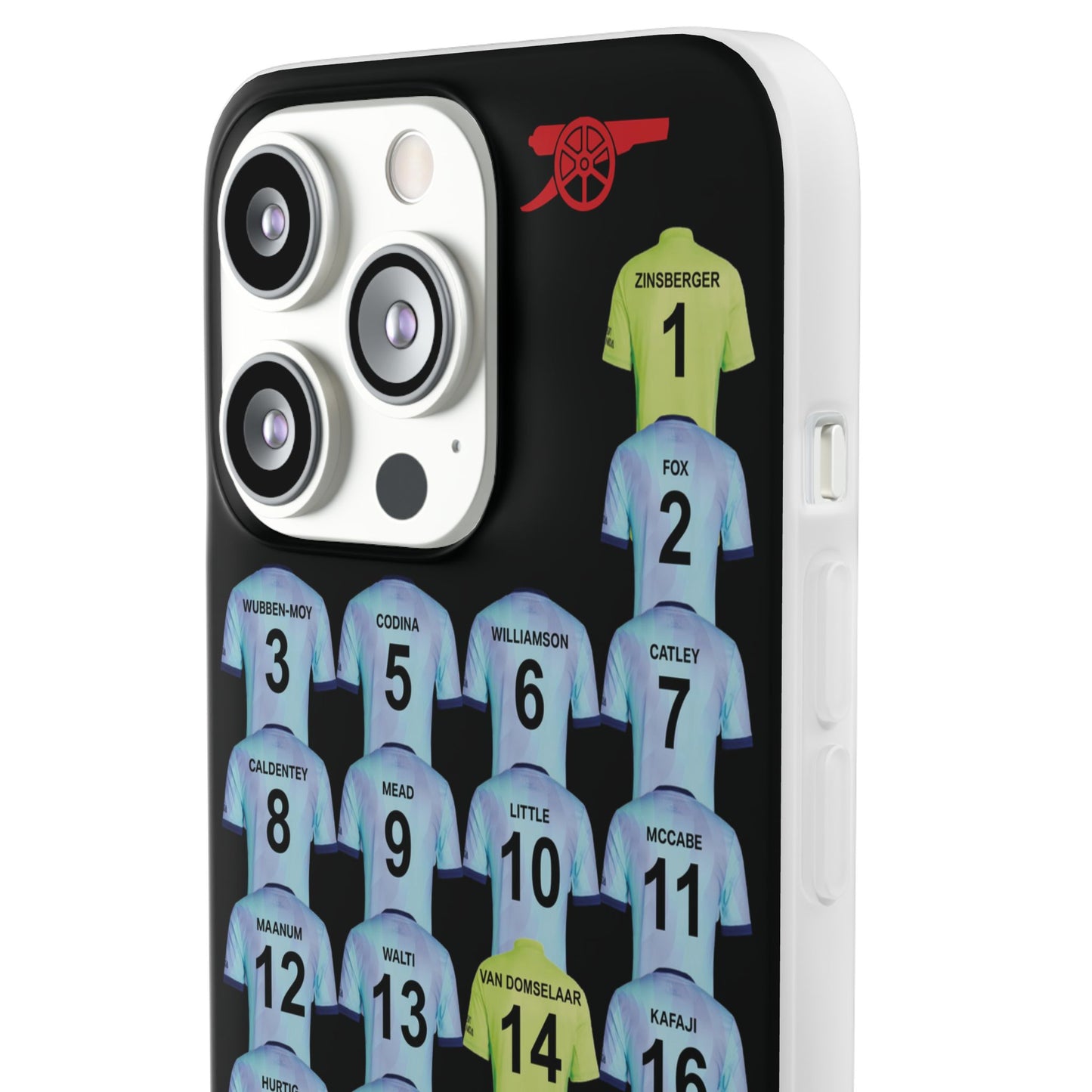 Arsenal Women Third Kit iPhone Flexi Case - iPhone 16, 15, 14, 13, 12, Mini/Plus/Pro/Pro Max - Black