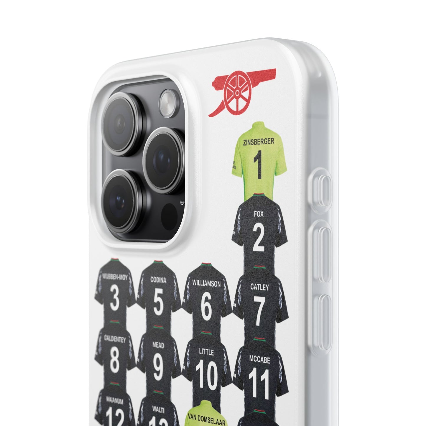 Arsenal Women Away Kit iPhone Flexi Case - iPhone 16, 15, 14, 13, 12, Mini/Plus/Pro/Pro Max - White