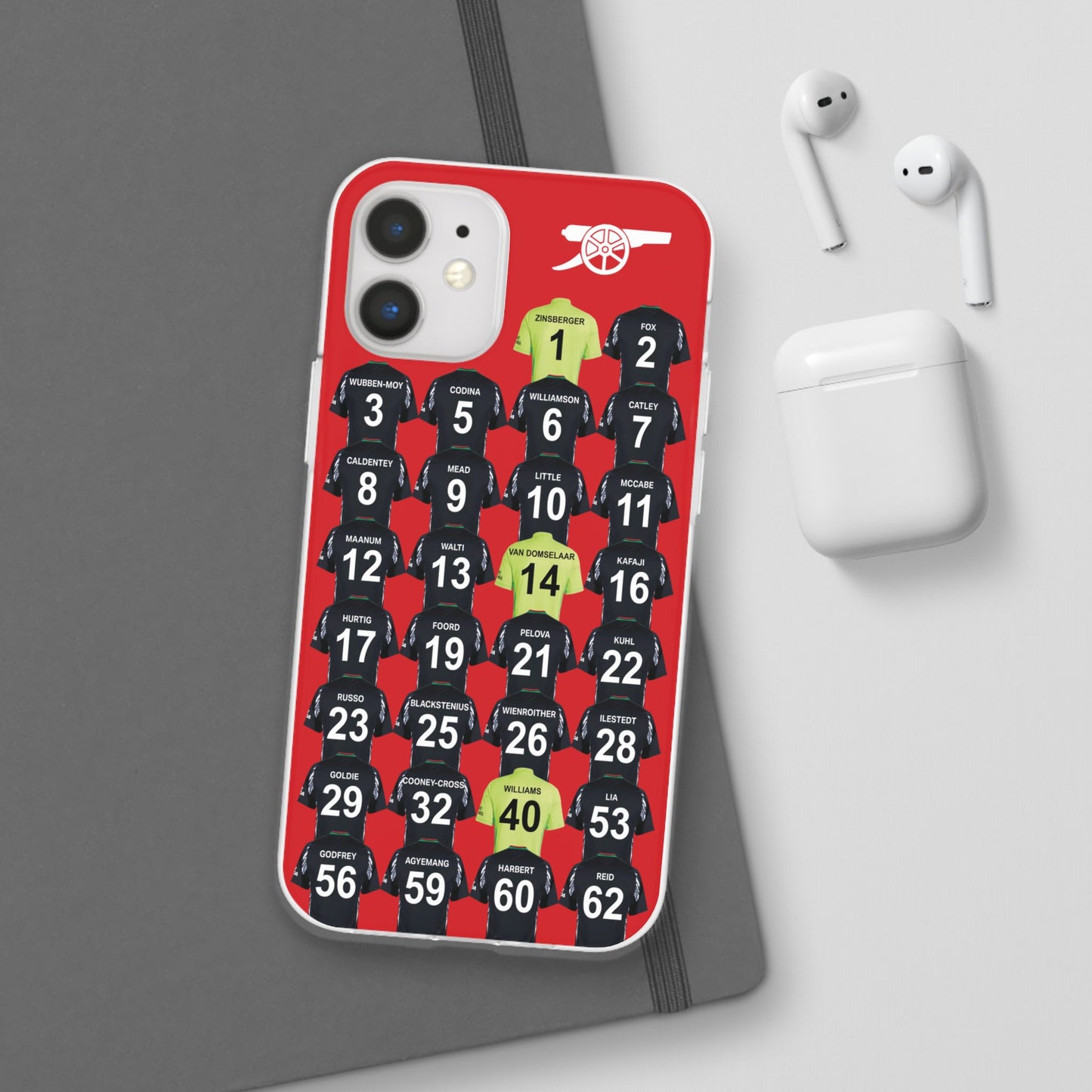 Arsenal Women Away Kit iPhone Flexi Case - iPhone 16, 15, 14, 13, 12, Mini/Plus/Pro/Pro Max - Red