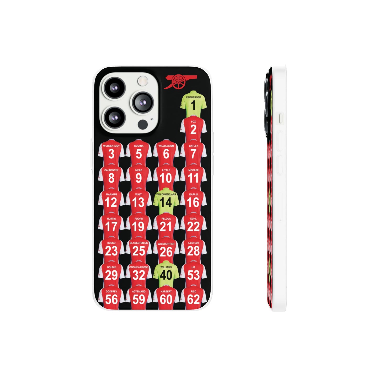 Arsenal Women Home Kit iPhone Flexi Case - iPhone 16, 15, 14, 13, 12, Mini/Plus/Pro/Pro Max - Black