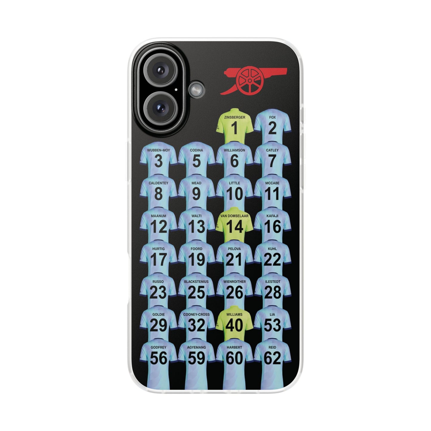 Arsenal Women Third Kit iPhone Flexi Case - iPhone 16, 15, 14, 13, 12, Mini/Plus/Pro/Pro Max - Black