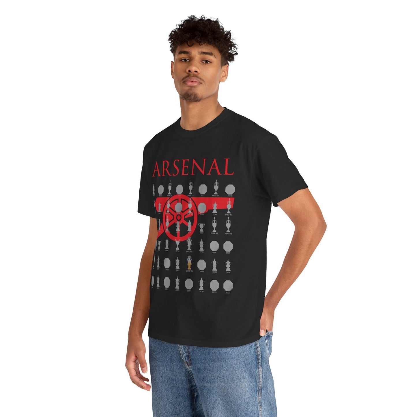 Arsenal Cannon & Trophies Collection Unisex Heavy Cotton T-Shirt - Red/Black/White/Sport Grey/Royal/Gold/Navy