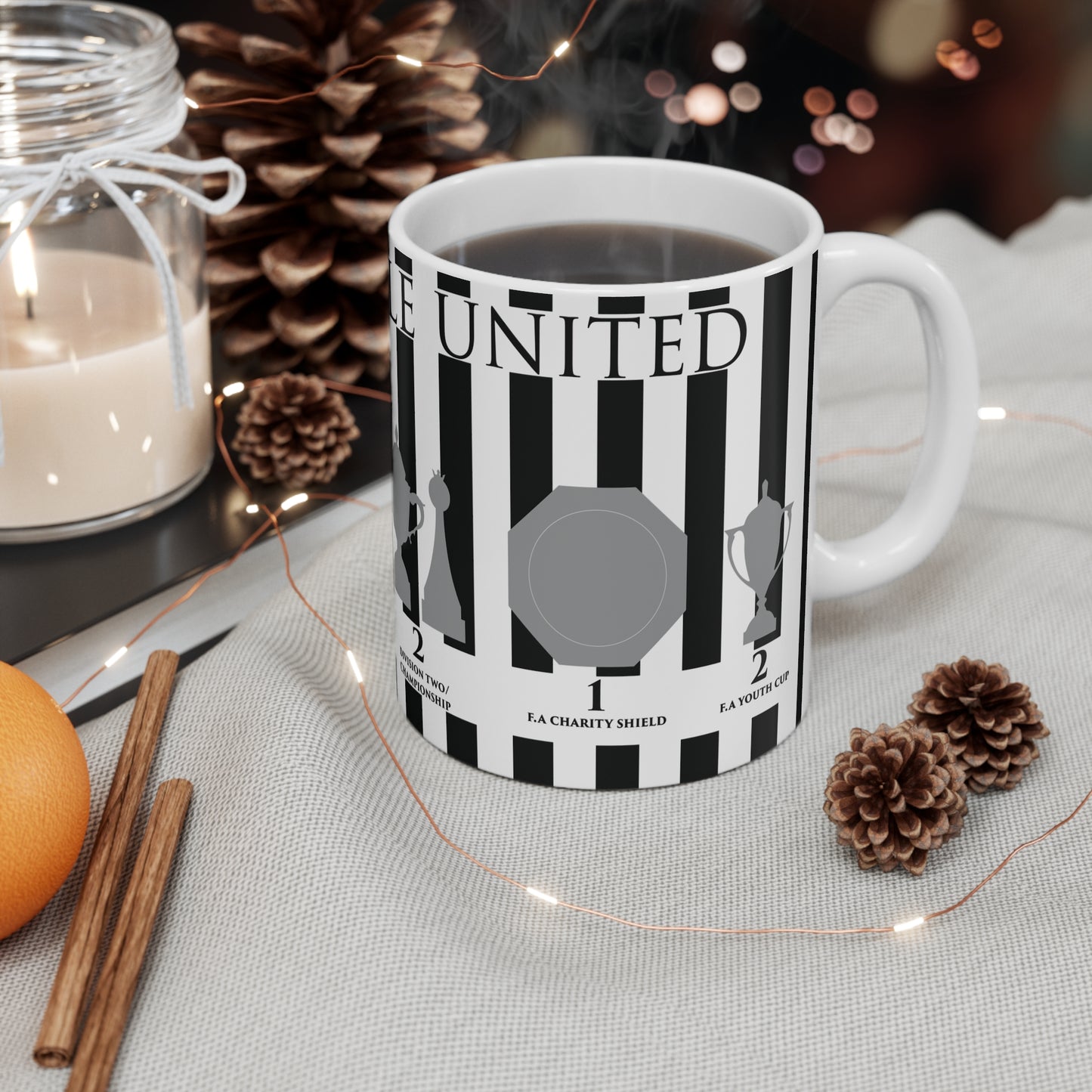 Newcastle United Trophies Mug - Stripes - Black Text