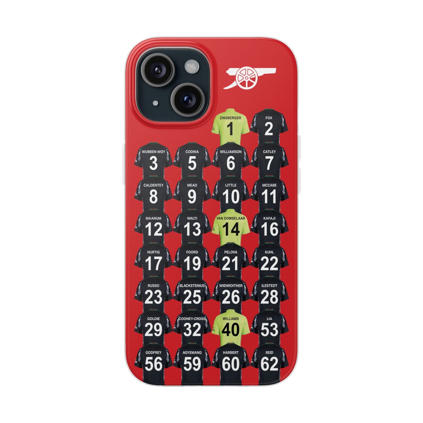 Arsenal Women Away Kit iPhone Flexi Case - iPhone 16, 15, 14, 13, 12, Mini/Plus/Pro/Pro Max - Red