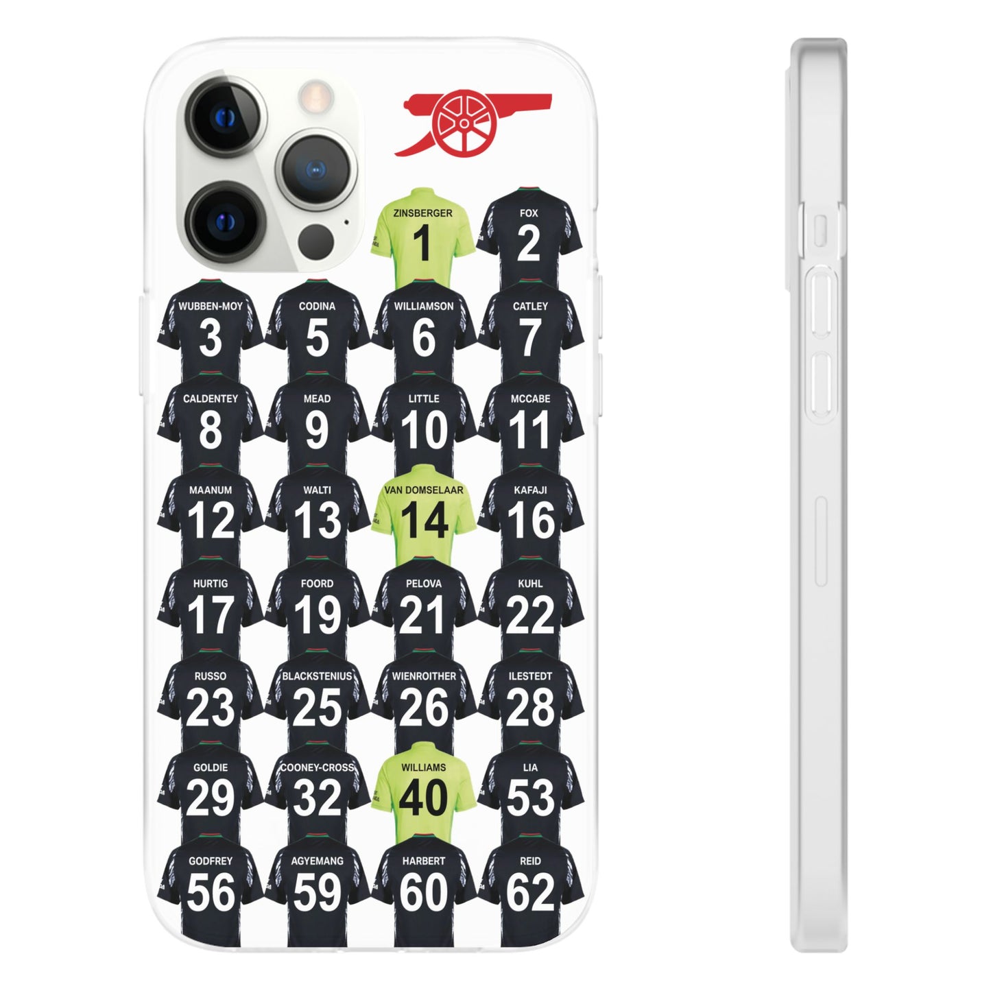 Arsenal Women Away Kit iPhone Flexi Case - iPhone 16, 15, 14, 13, 12, Mini/Plus/Pro/Pro Max - White