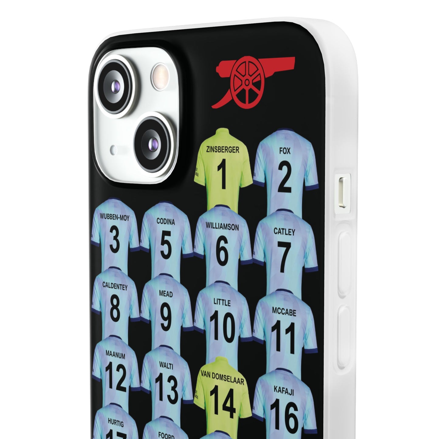 Arsenal Women Third Kit iPhone Flexi Case - iPhone 16, 15, 14, 13, 12, Mini/Plus/Pro/Pro Max - Black