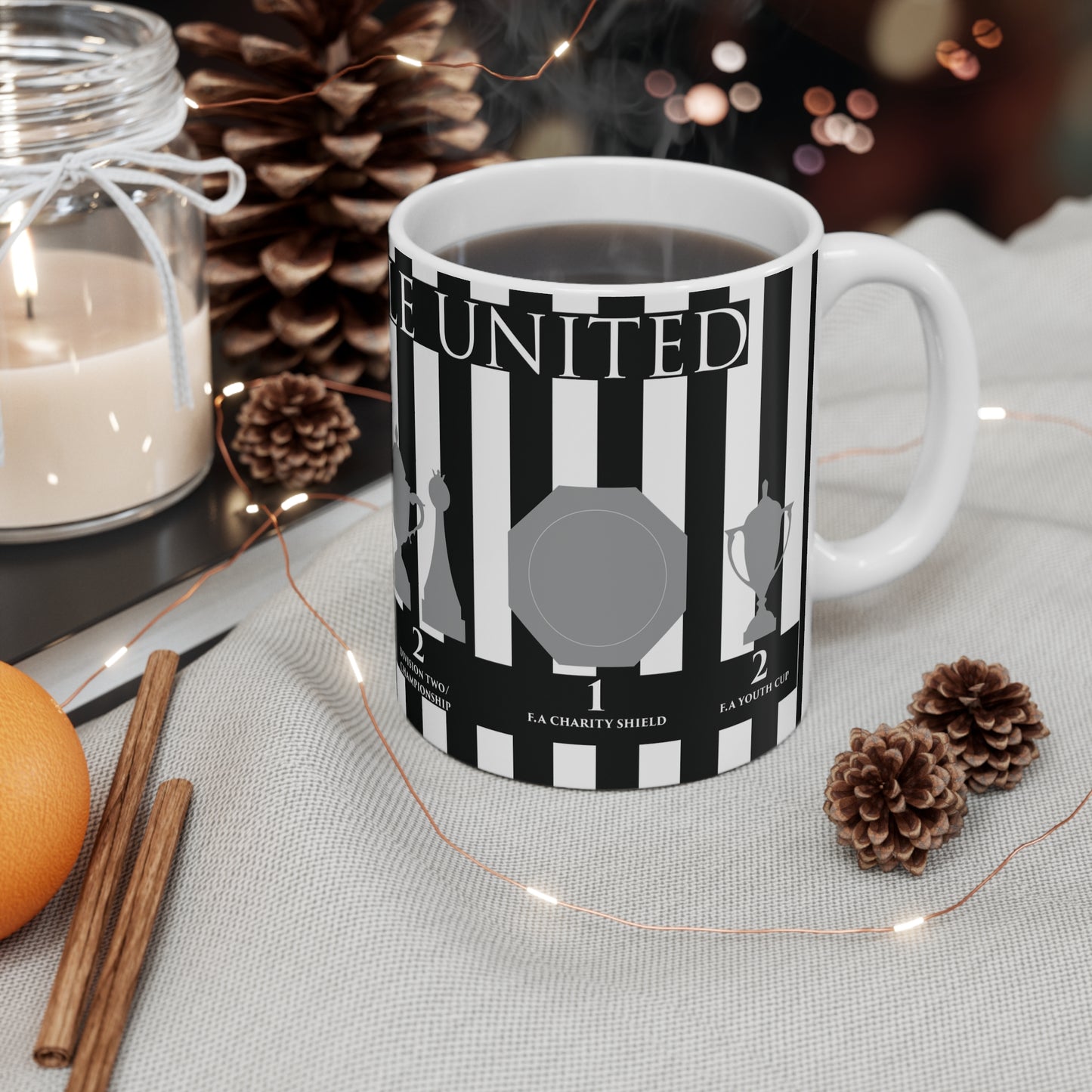 Newcastle United Trophies Mug - Stripes - White Text