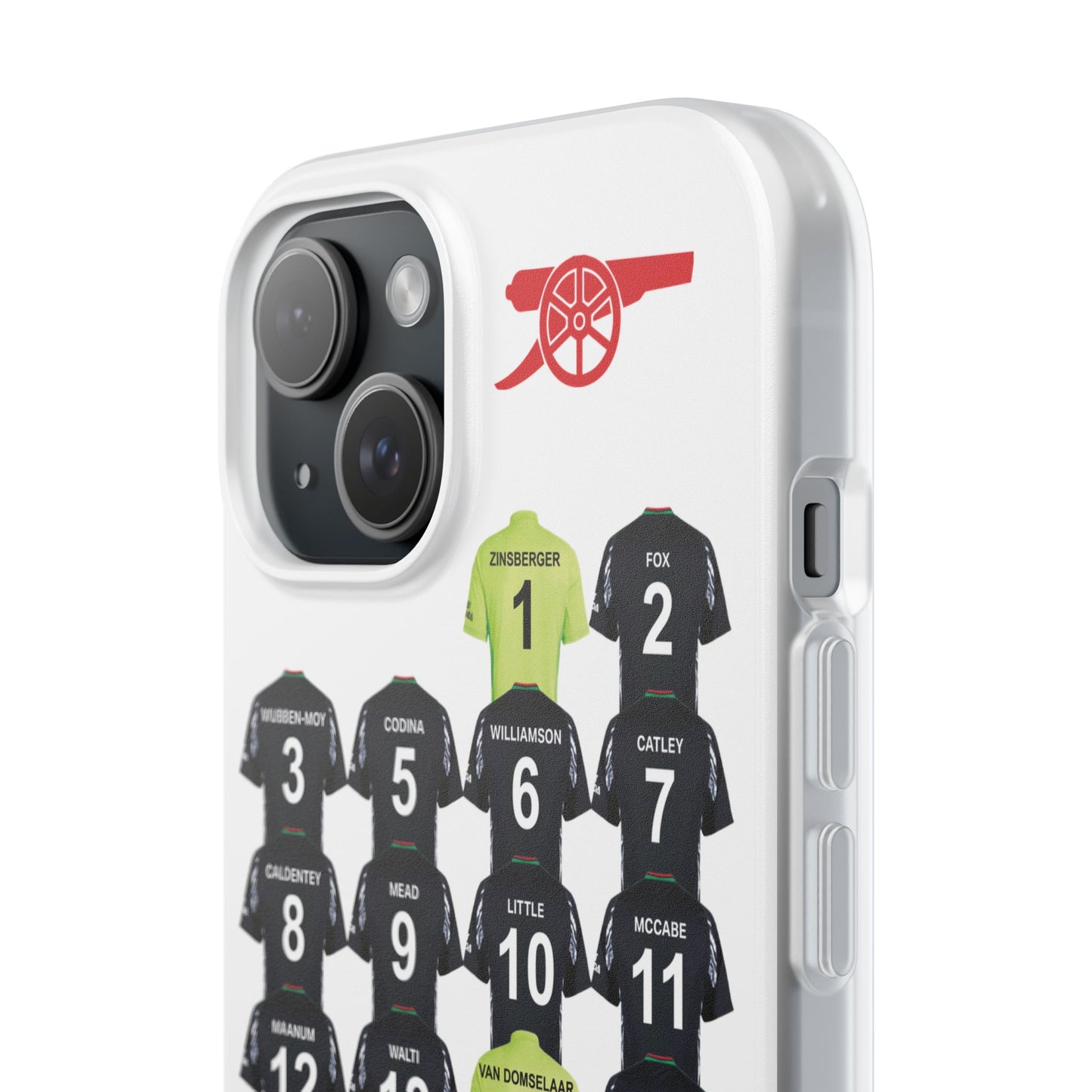 Arsenal Women Away Kit iPhone Flexi Case - iPhone 16, 15, 14, 13, 12, Mini/Plus/Pro/Pro Max - White