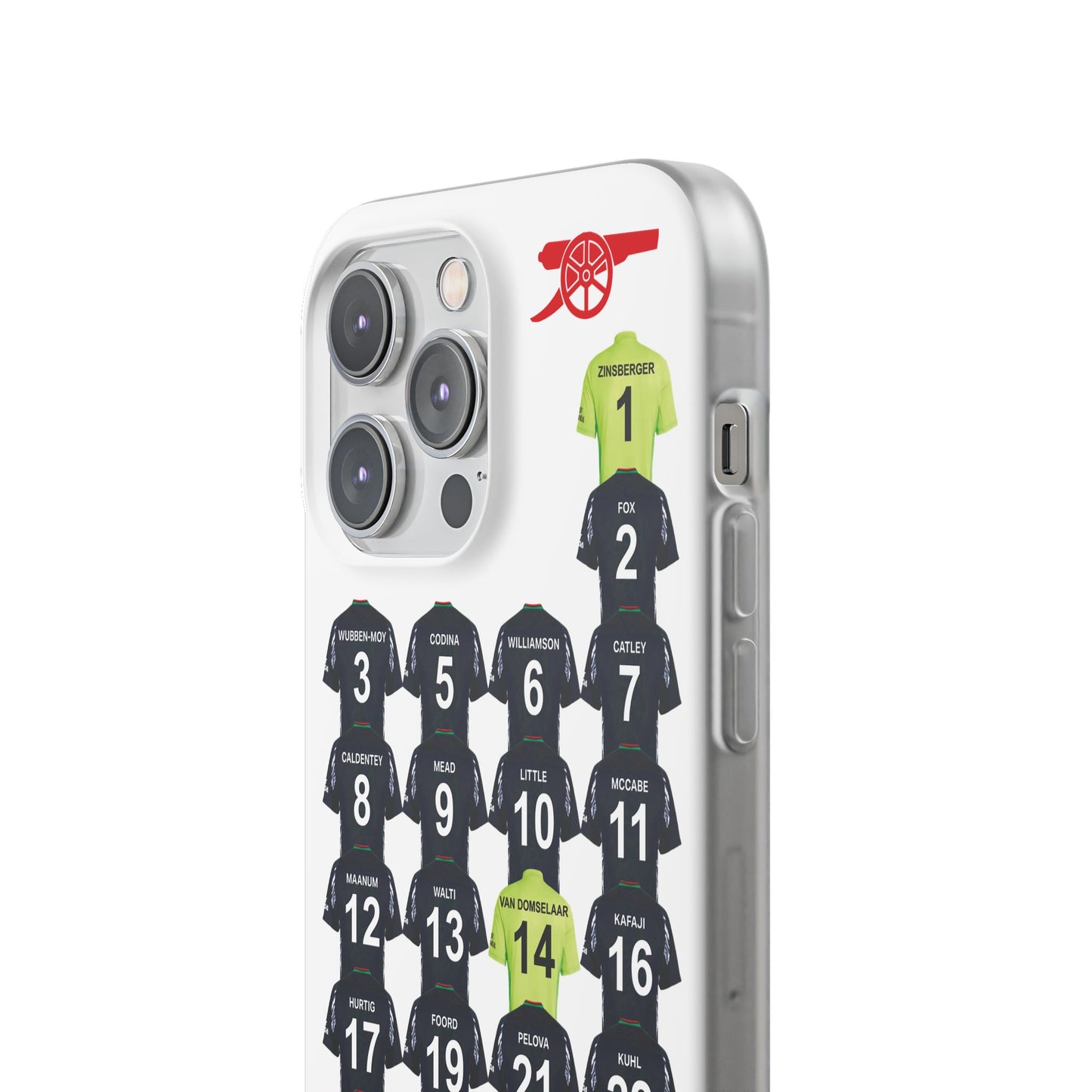 Arsenal Women Away Kit iPhone Flexi Case - iPhone 16, 15, 14, 13, 12, Mini/Plus/Pro/Pro Max - White