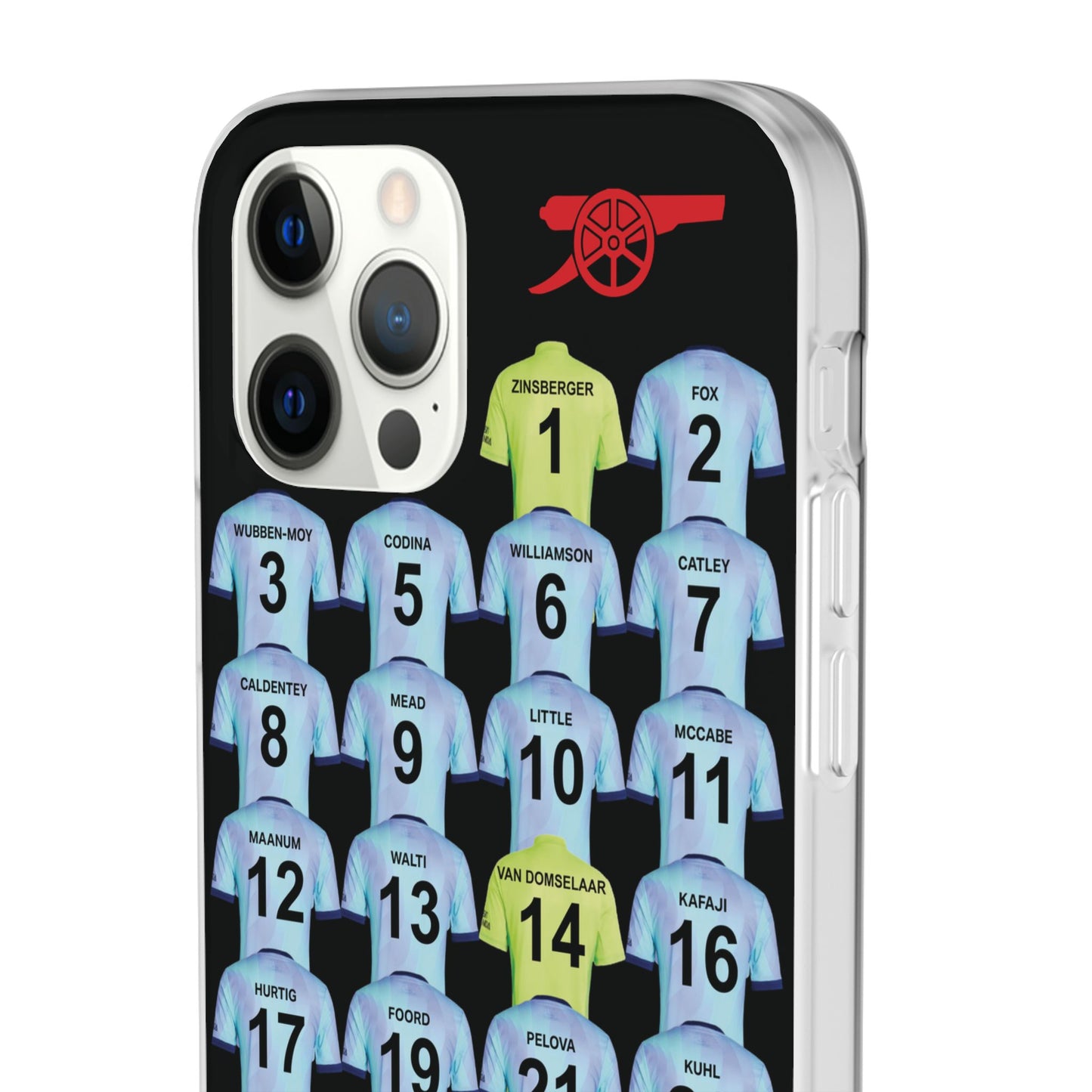 Arsenal Women Third Kit iPhone Flexi Case - iPhone 16, 15, 14, 13, 12, Mini/Plus/Pro/Pro Max - Black