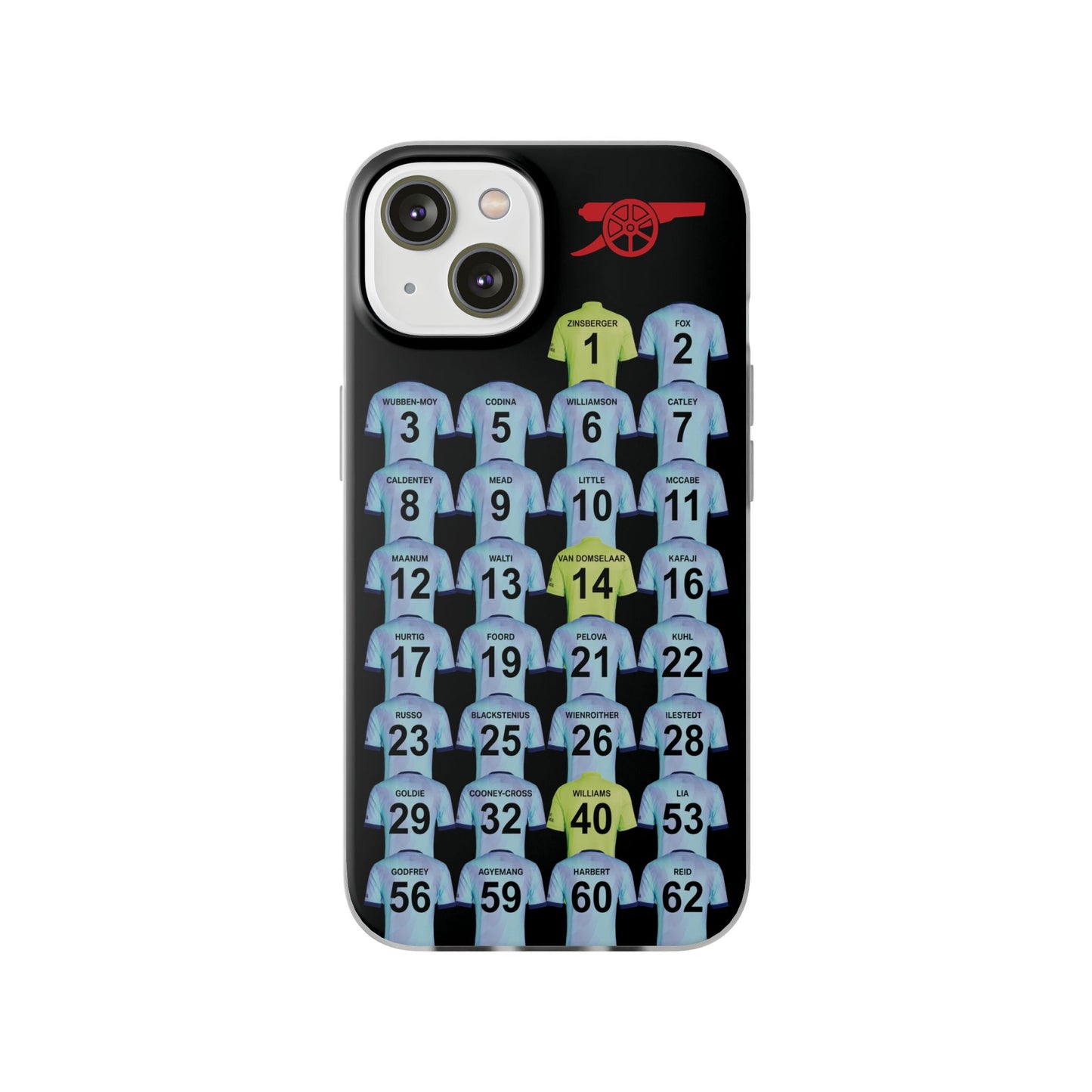 Arsenal Women Third Kit iPhone Flexi Case - iPhone 16, 15, 14, 13, 12, Mini/Plus/Pro/Pro Max - Black