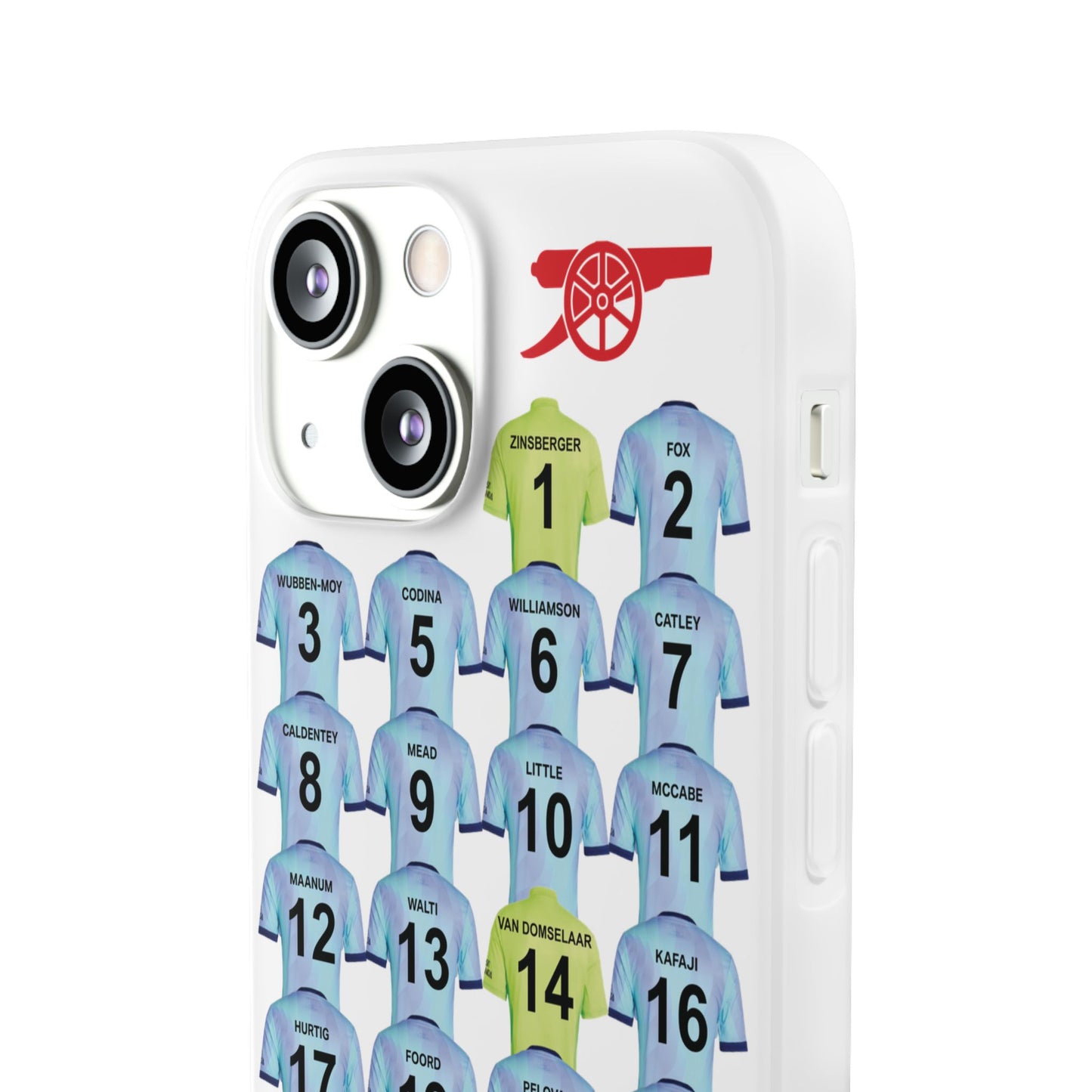 Arsenal Women Third Kit iPhone Flexi Case - iPhone 16, 15, 14, 13, 12, Mini/Plus/Pro/Pro Max - White