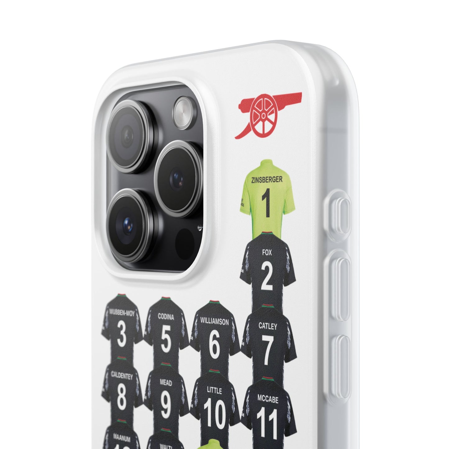 Arsenal Women Away Kit iPhone Flexi Case - iPhone 16, 15, 14, 13, 12, Mini/Plus/Pro/Pro Max - White