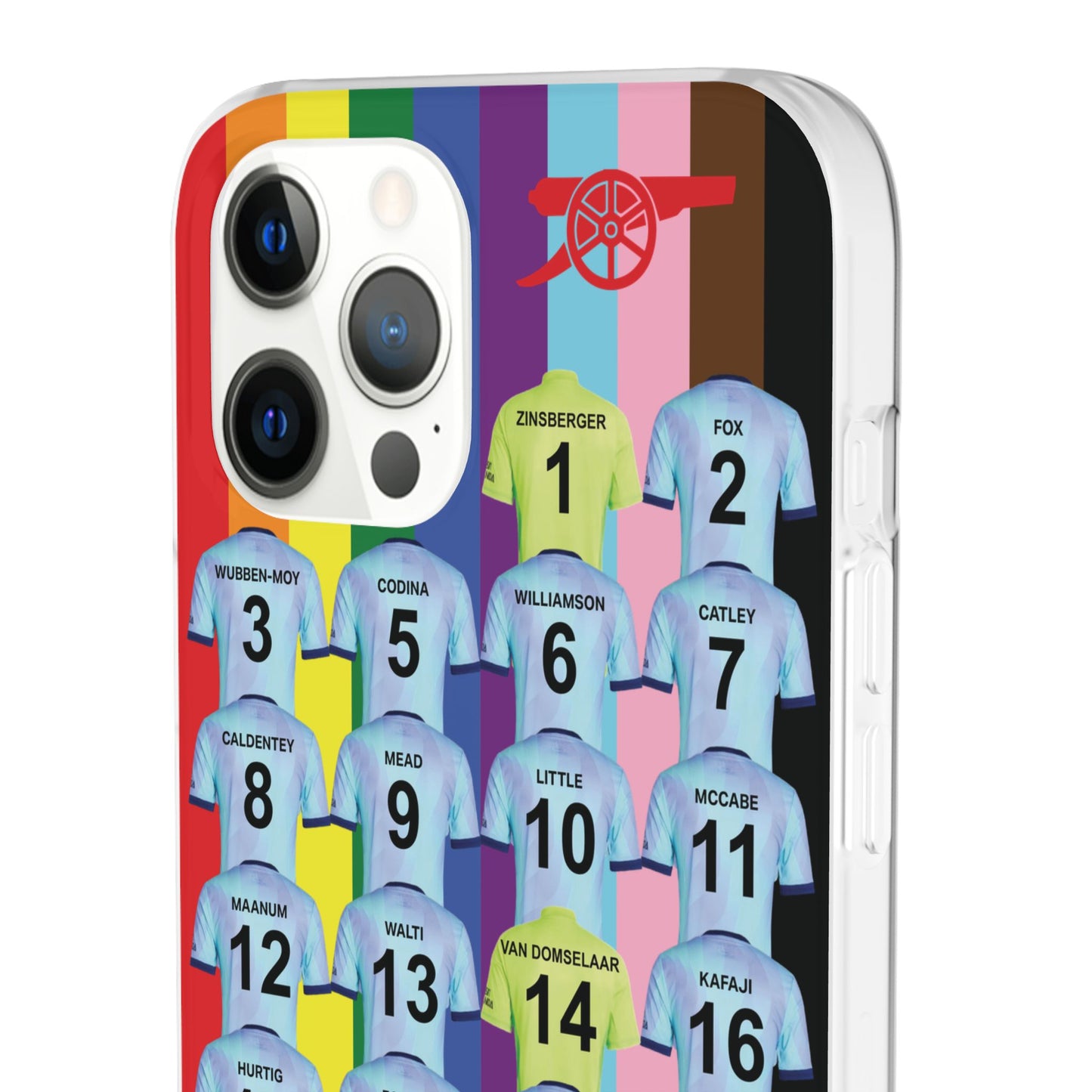 Arsenal Women Third Kit iPhone Flexi Case - iPhone 16, 15, 14, 13, 12, Mini/Plus/Pro/Pro Max - Rainbow