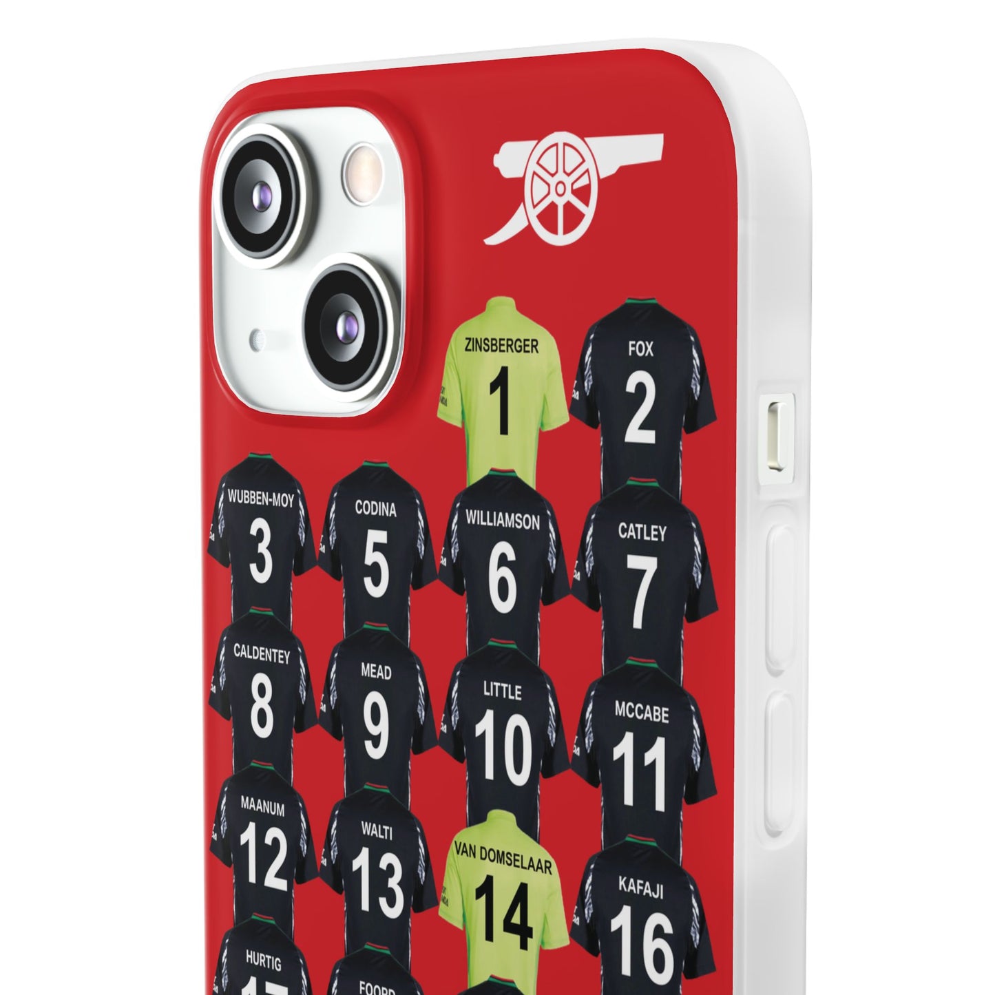 Arsenal Women Away Kit iPhone Flexi Case - iPhone 16, 15, 14, 13, 12, Mini/Plus/Pro/Pro Max - Red