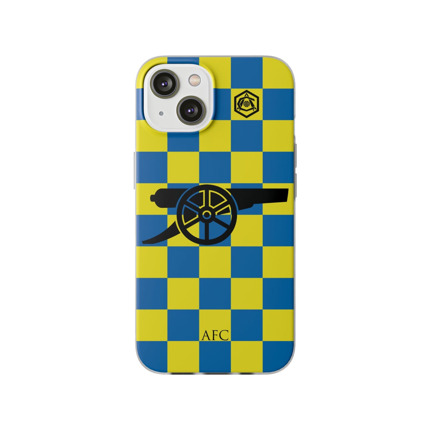 Arsenal Blue & Yellow Chequered Cannon & Monogram iPhone Flexi Case - iPhone 16, 15, 14, Plus/Pro/Pro Max