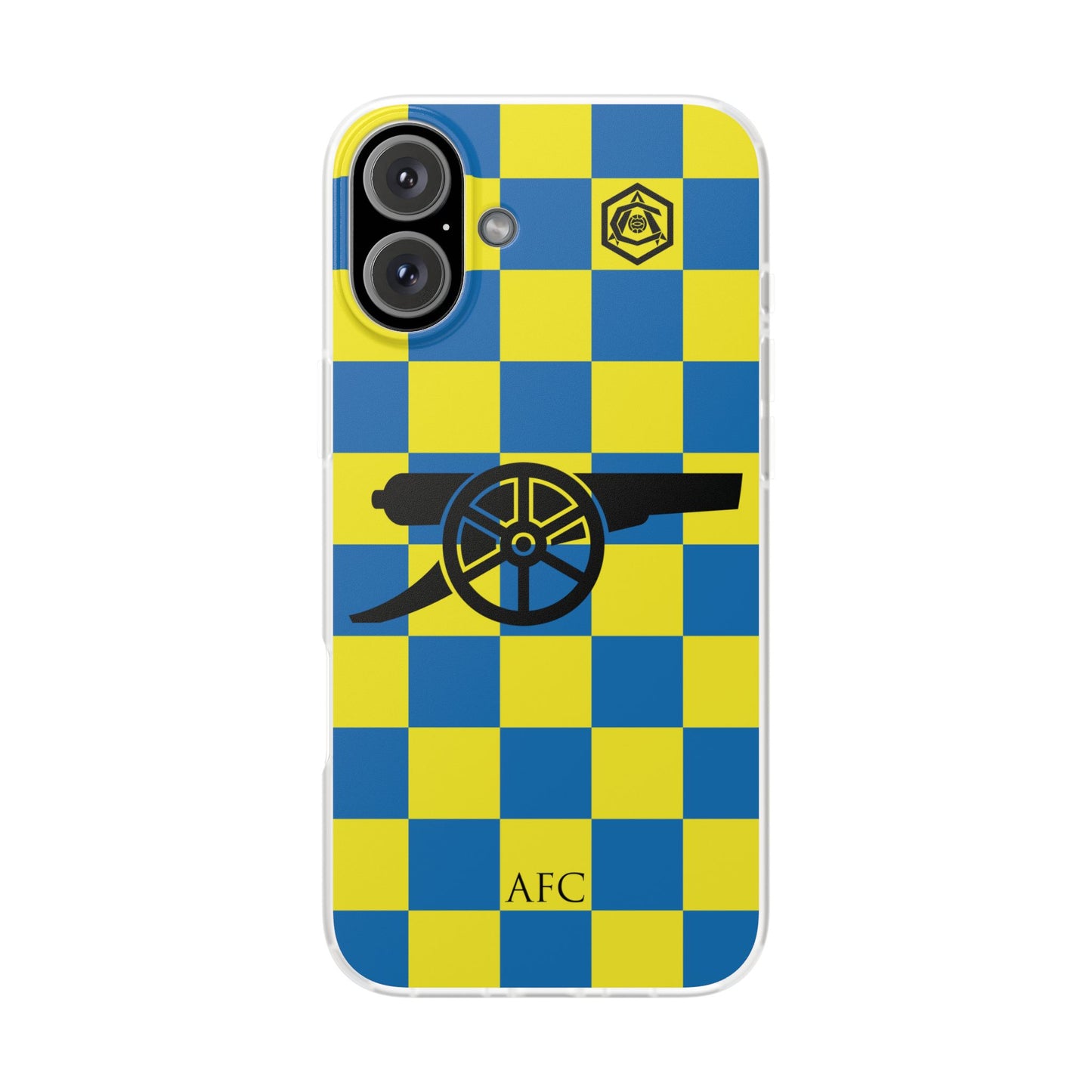Arsenal Blue & Yellow Chequered Cannon & Monogram iPhone Flexi Case - iPhone 16, 15, 14, Plus/Pro/Pro Max