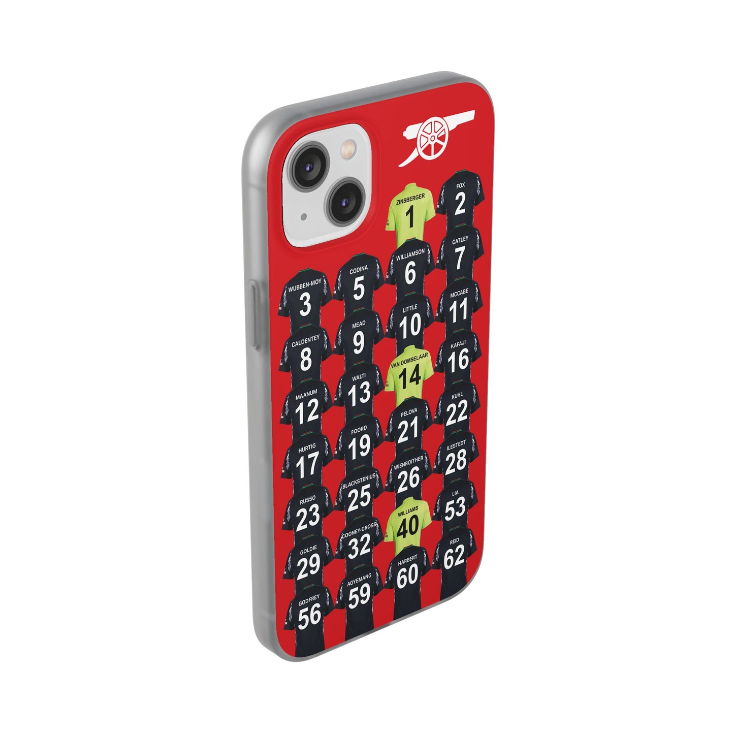 Arsenal Women Away Kit iPhone Flexi Case - iPhone 16, 15, 14, 13, 12, Mini/Plus/Pro/Pro Max - Red