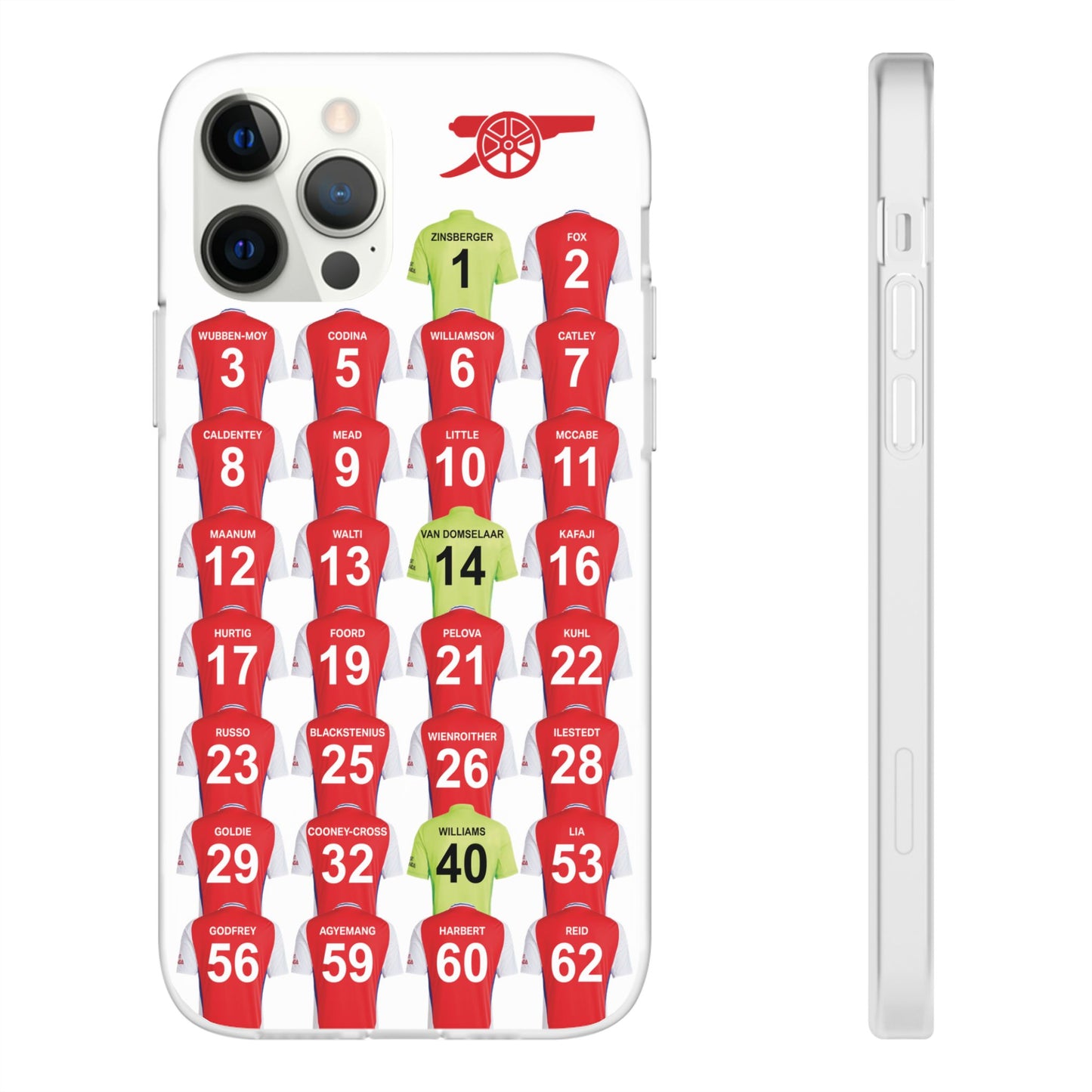 Arsenal Women Home Kit iPhone Flexi Case - iPhone 16, 15, 14, 13, 12, Mini/Plus/Pro/Pro Max - White