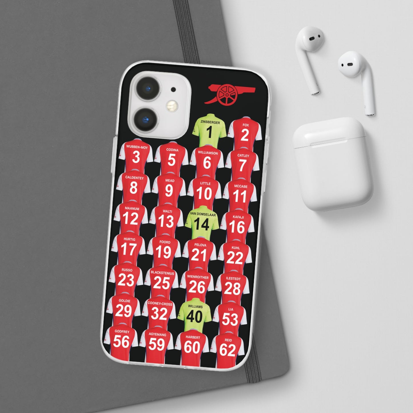 Arsenal Women Home Kit iPhone Flexi Case - iPhone 16, 15, 14, 13, 12, Mini/Plus/Pro/Pro Max - Black