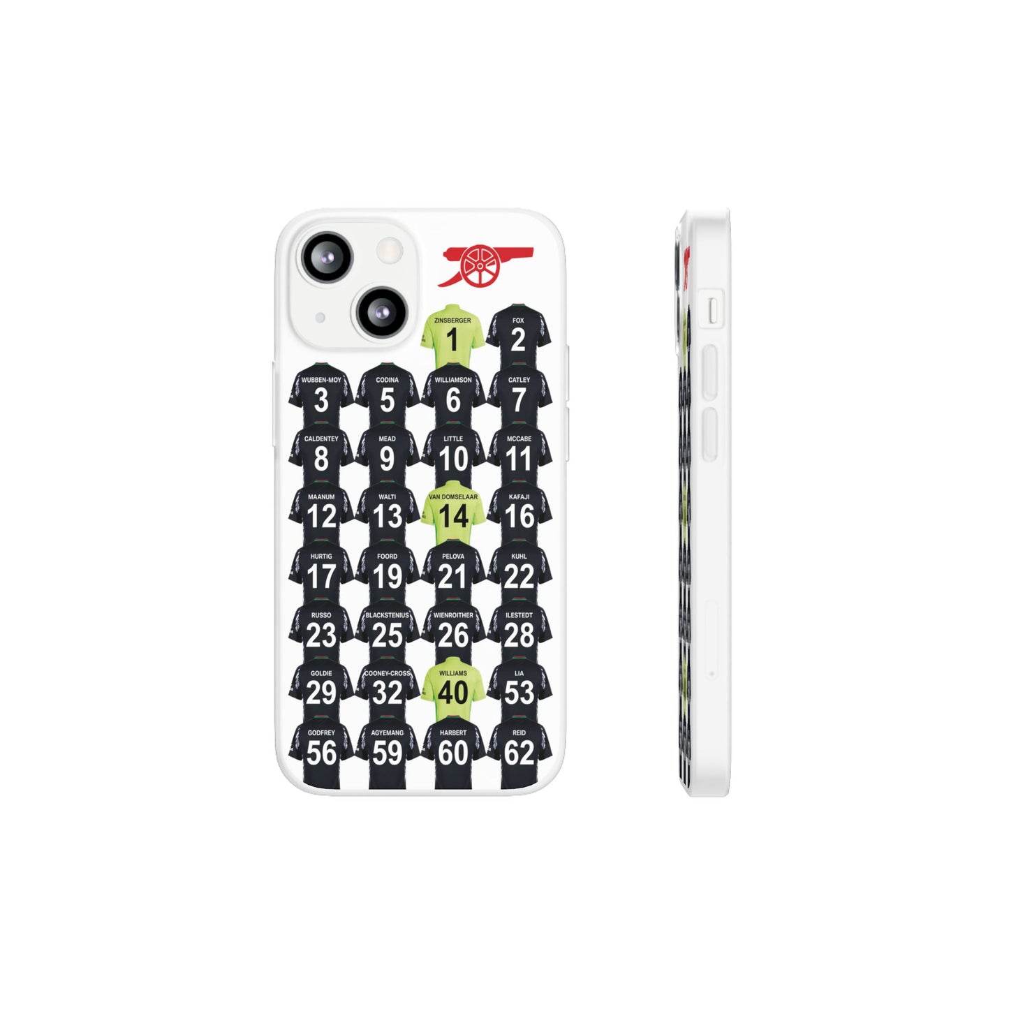 Arsenal Women Away Kit iPhone Flexi Case - iPhone 16, 15, 14, 13, 12, Mini/Plus/Pro/Pro Max - White